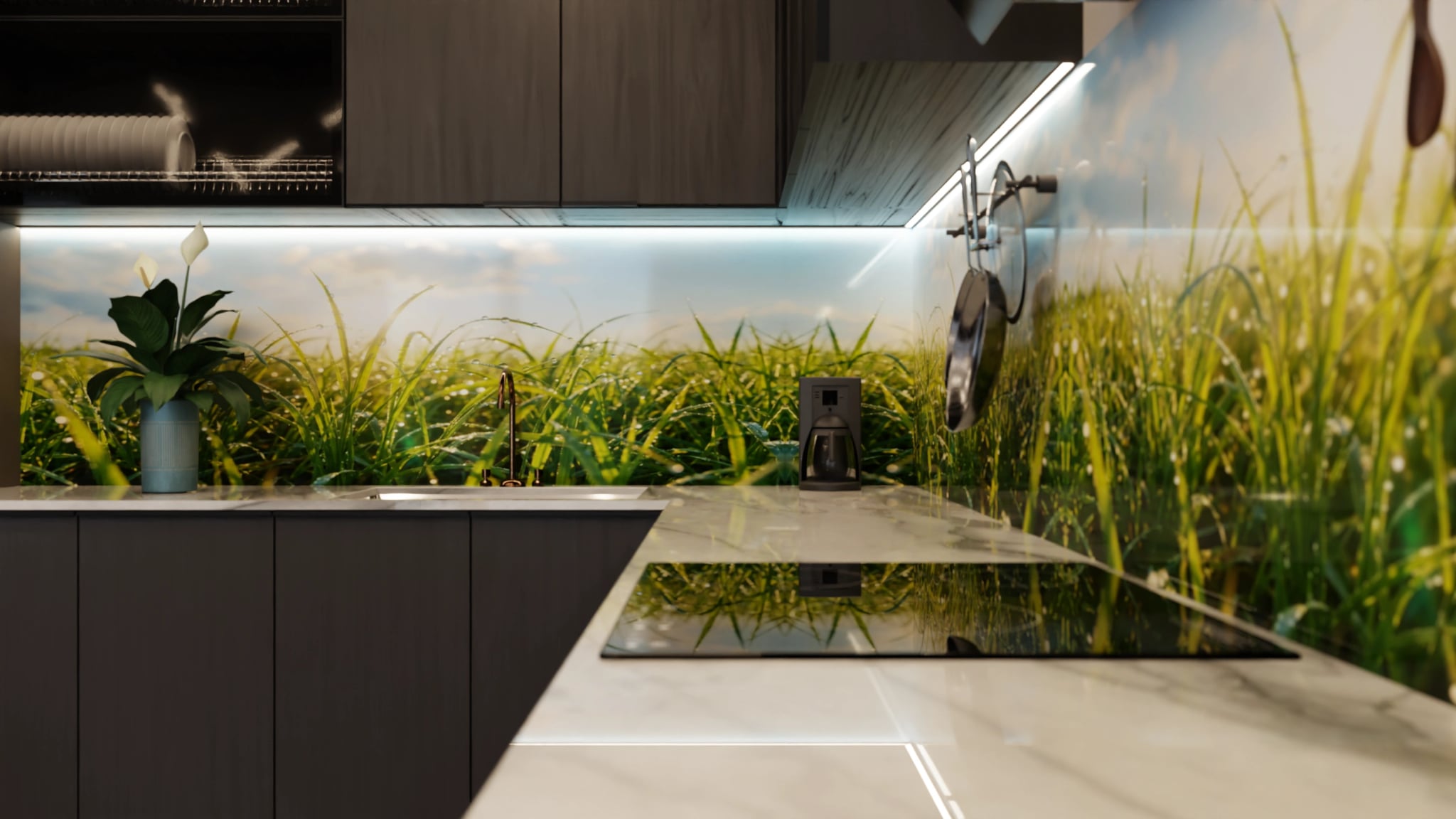 Küchenrückwand - Wiesengras Tau Sonnenlicht – Bild 6