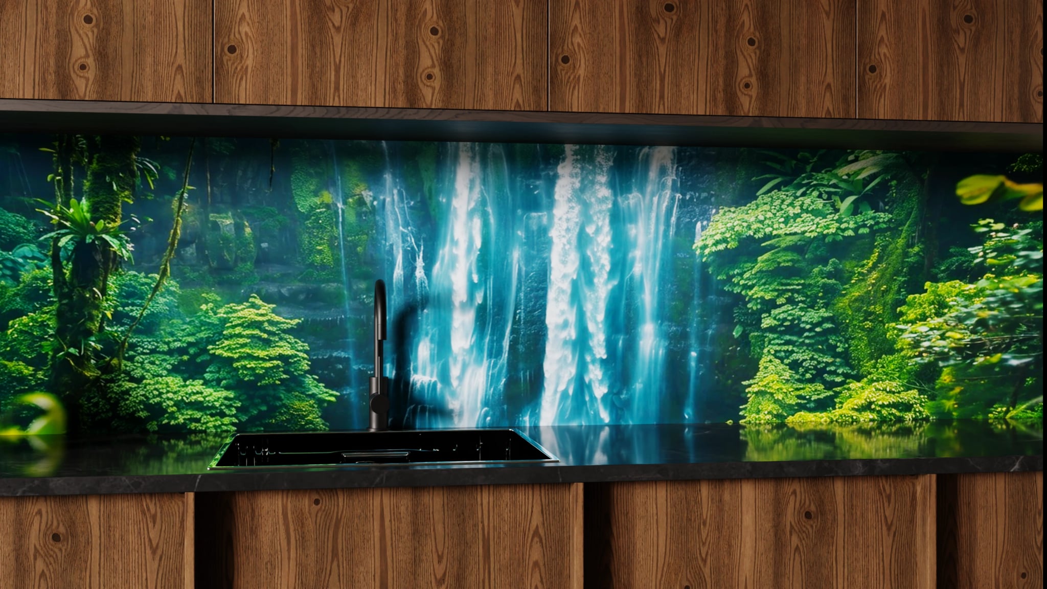 Küchenrückwand - Wasserfall Tropisch Dschungel – Bild 1