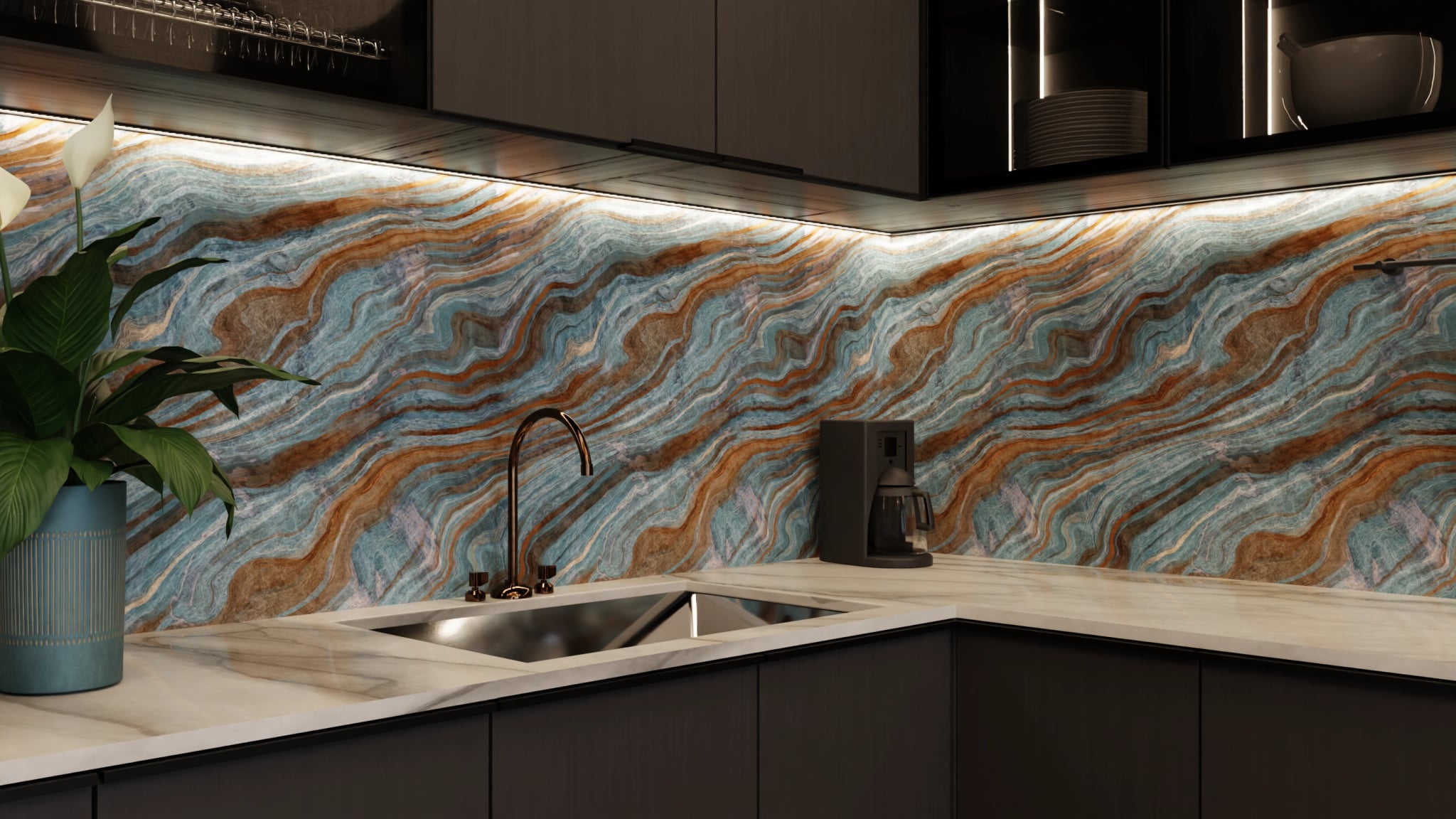 Küchenrückwand - Onyx Petrol-Kupfer – Bild 5