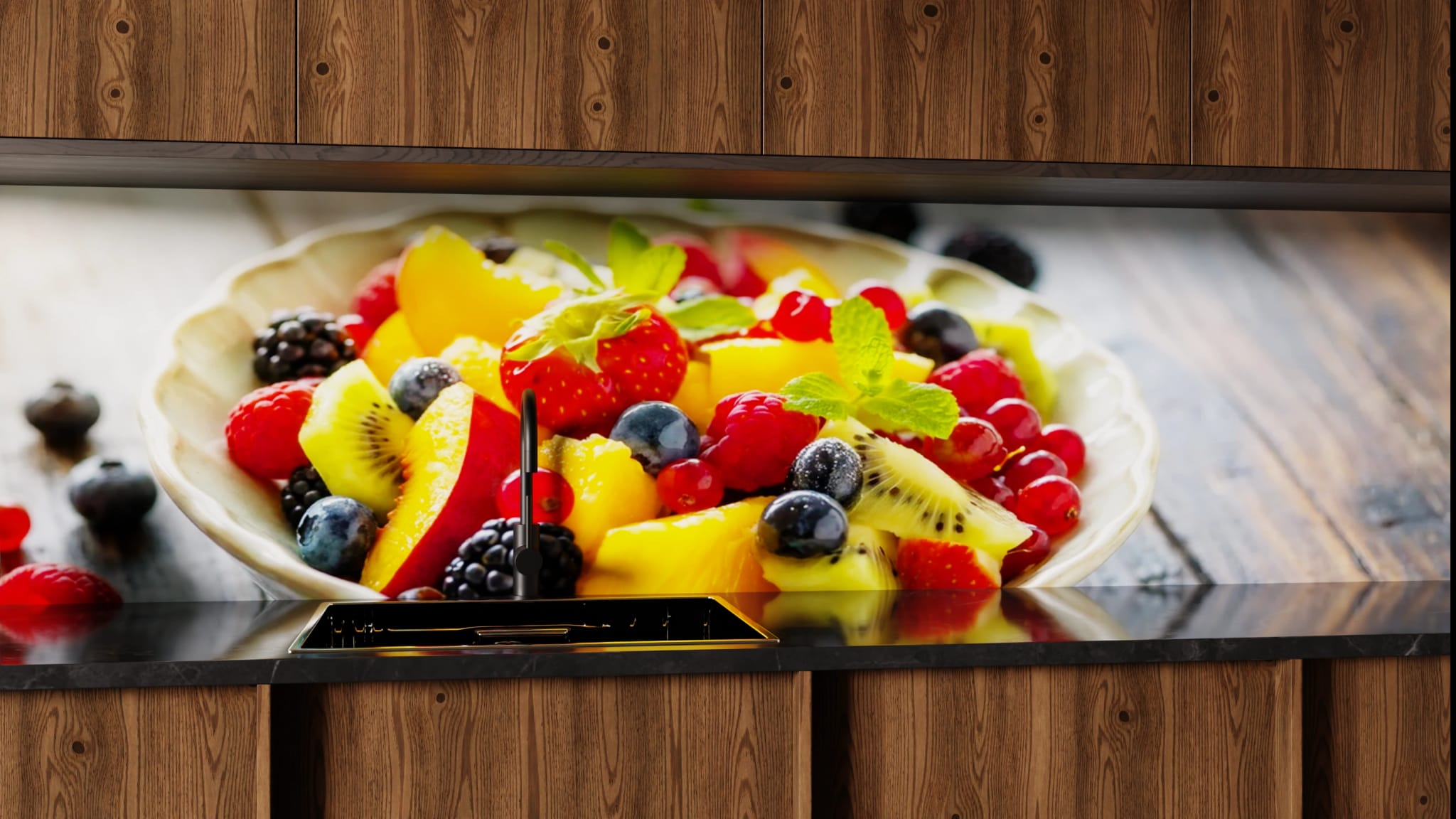 Küchenrückwand - Obstsalat Bunt Schüssel