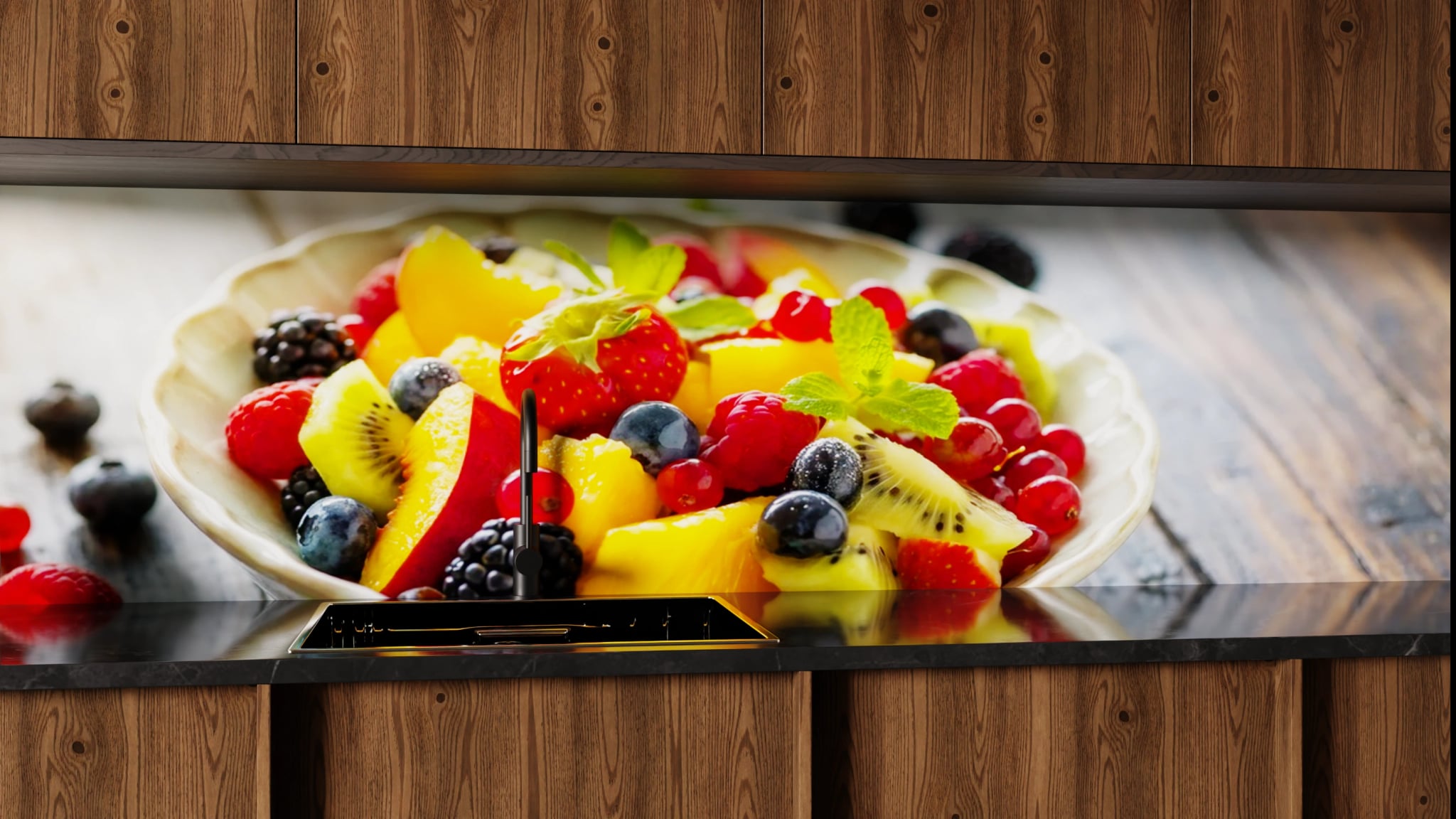 Küchenrückwand - Obstsalat Bunt Schüssel – Bild 1