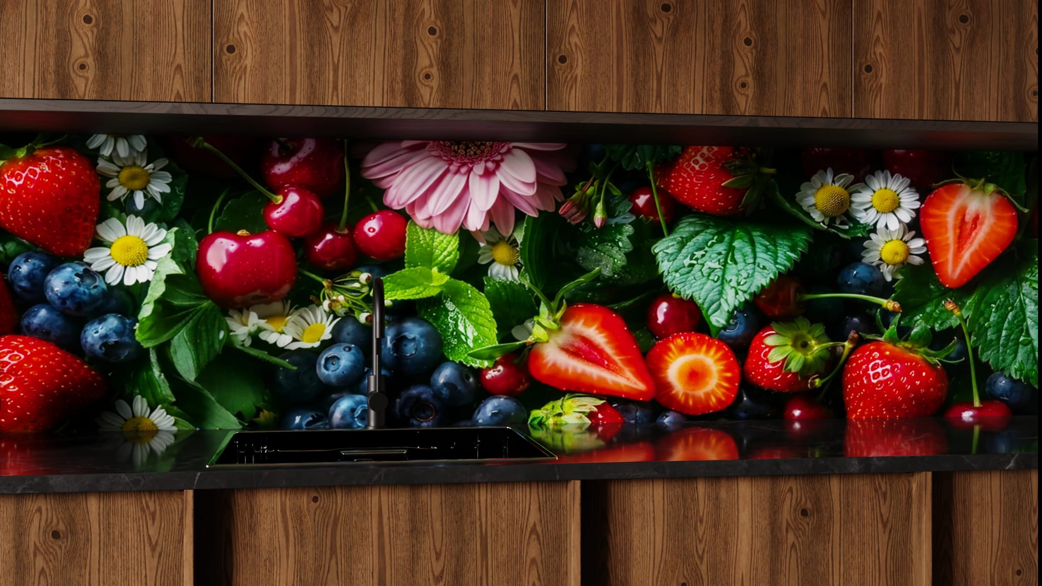 Küchenrückwand - Beeren Blüten Flatlay