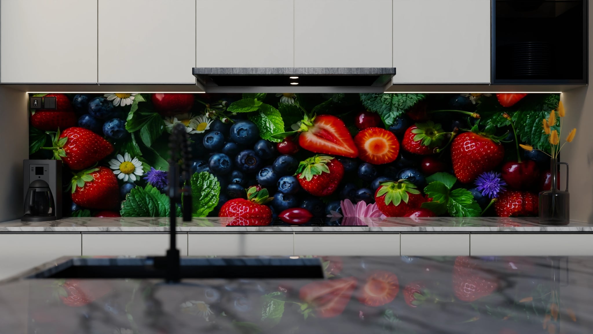 Küchenrückwand - Beeren Blüten Flatlay – Bild 4