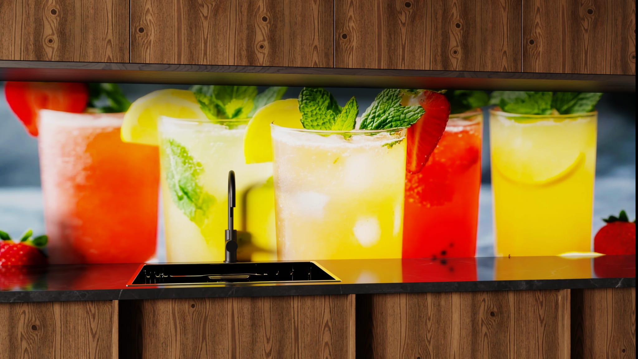 Küchenrückwand - Sommerdrinks Bunt Zitrone
