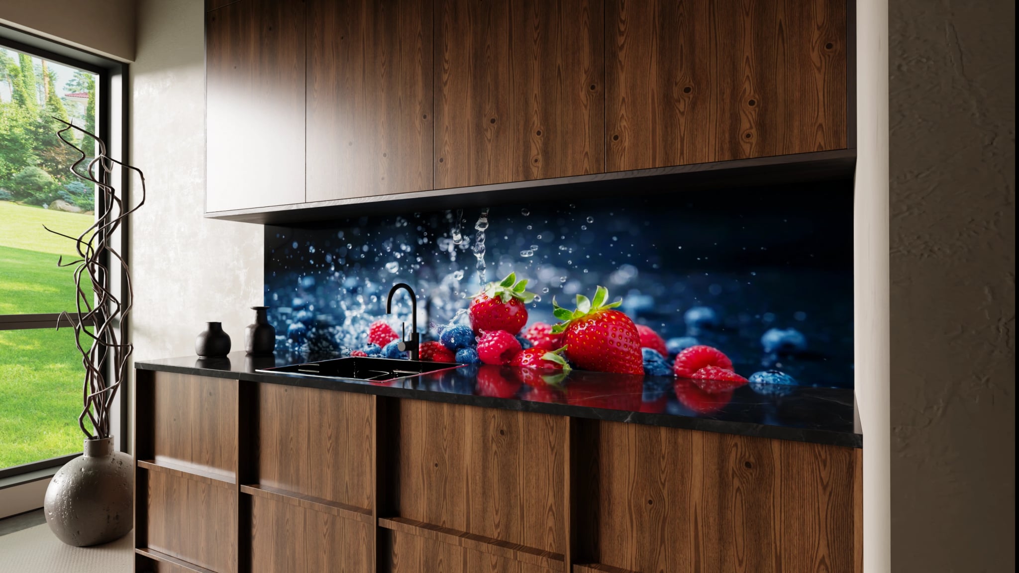 Küchenrückwand - Beeren Wasserspritzer Dunkel – Bild 2