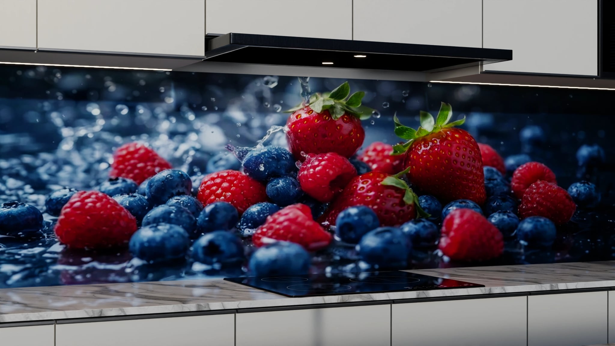 Küchenrückwand - Beeren Wasserspritzer Dunkel – Bild 3