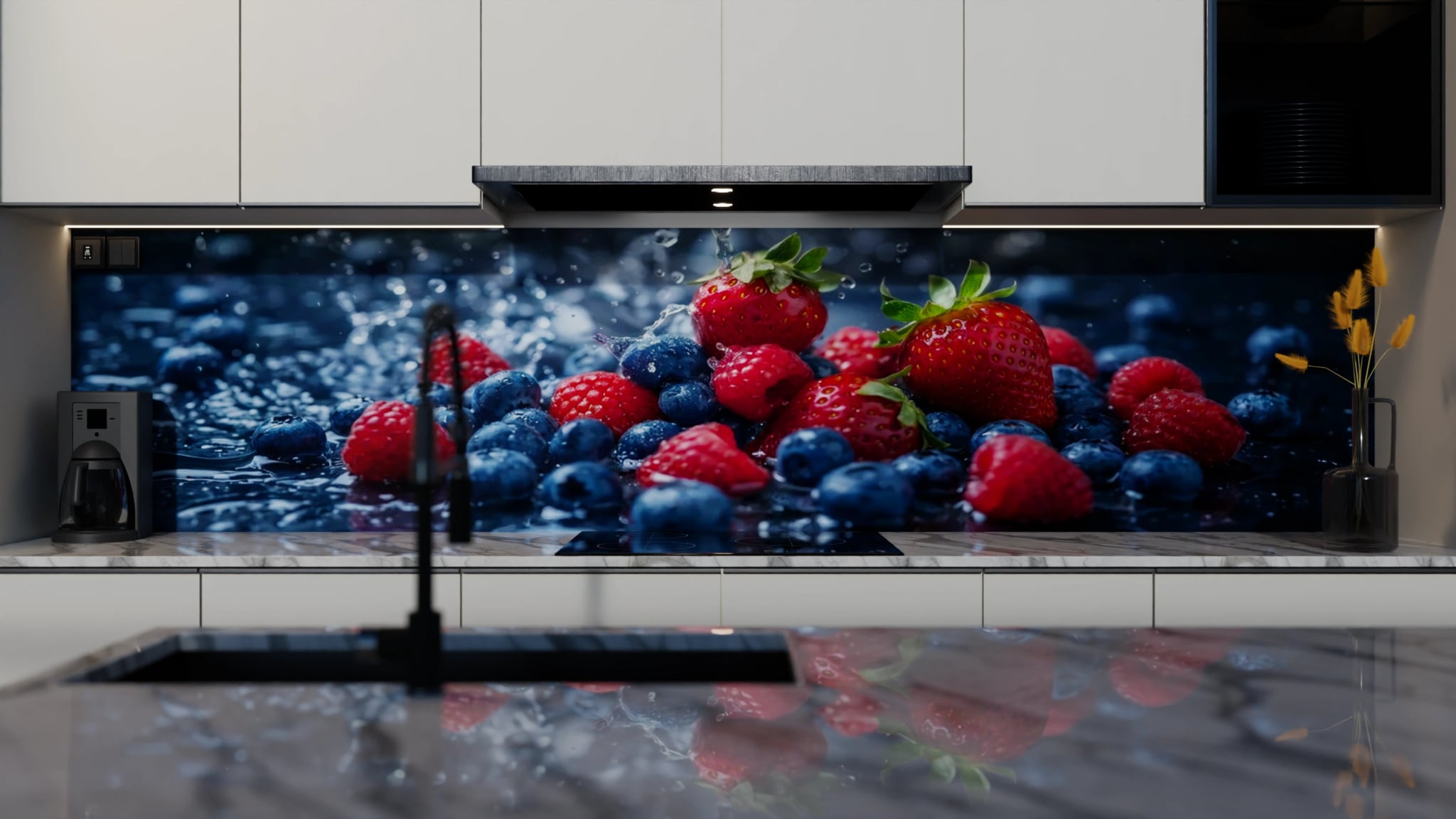 Küchenrückwand - Beeren Wasserspritzer Dunkel – Bild 4