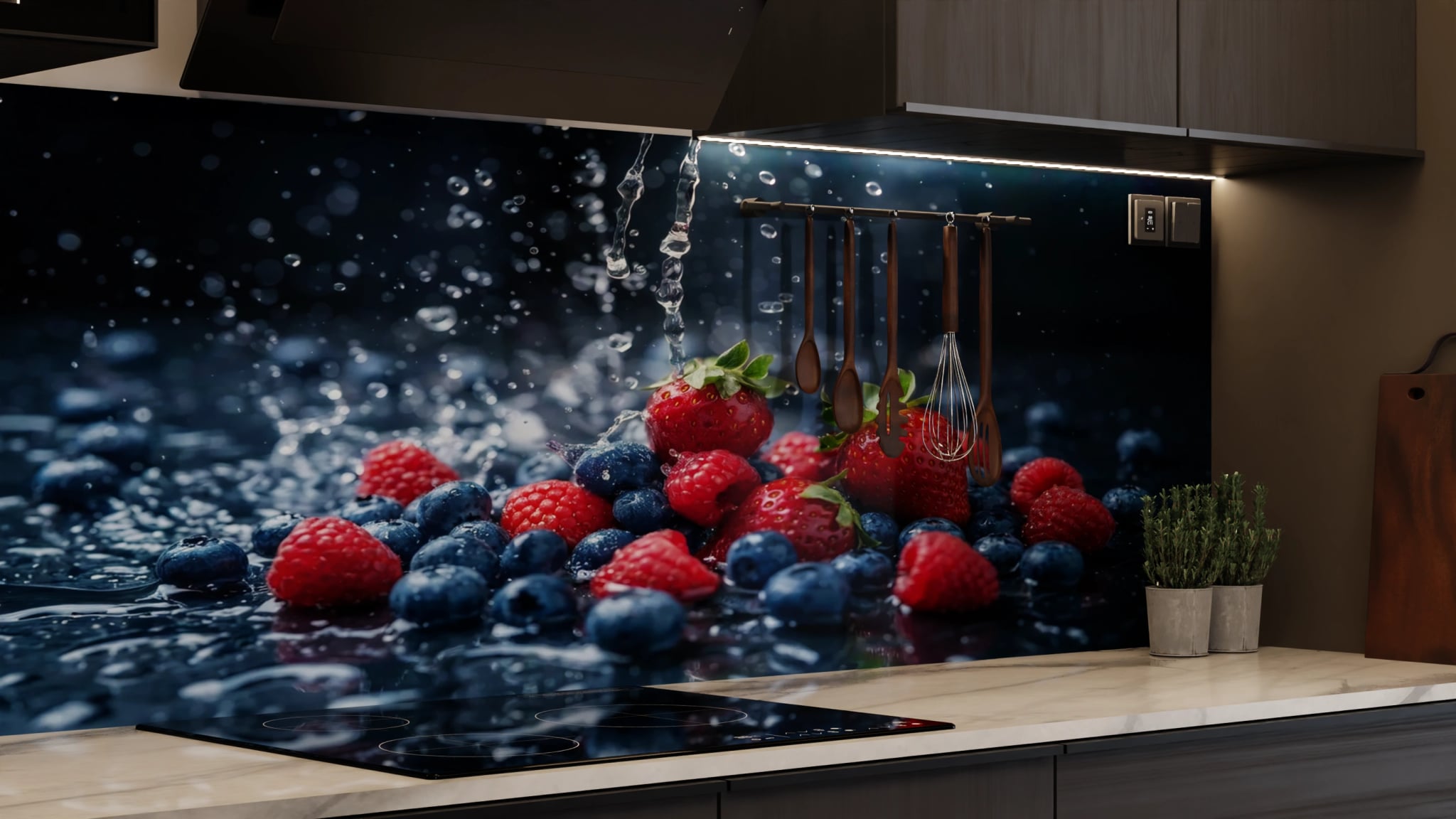 Küchenrückwand - Beeren Wasserspritzer Dunkel – Bild 7