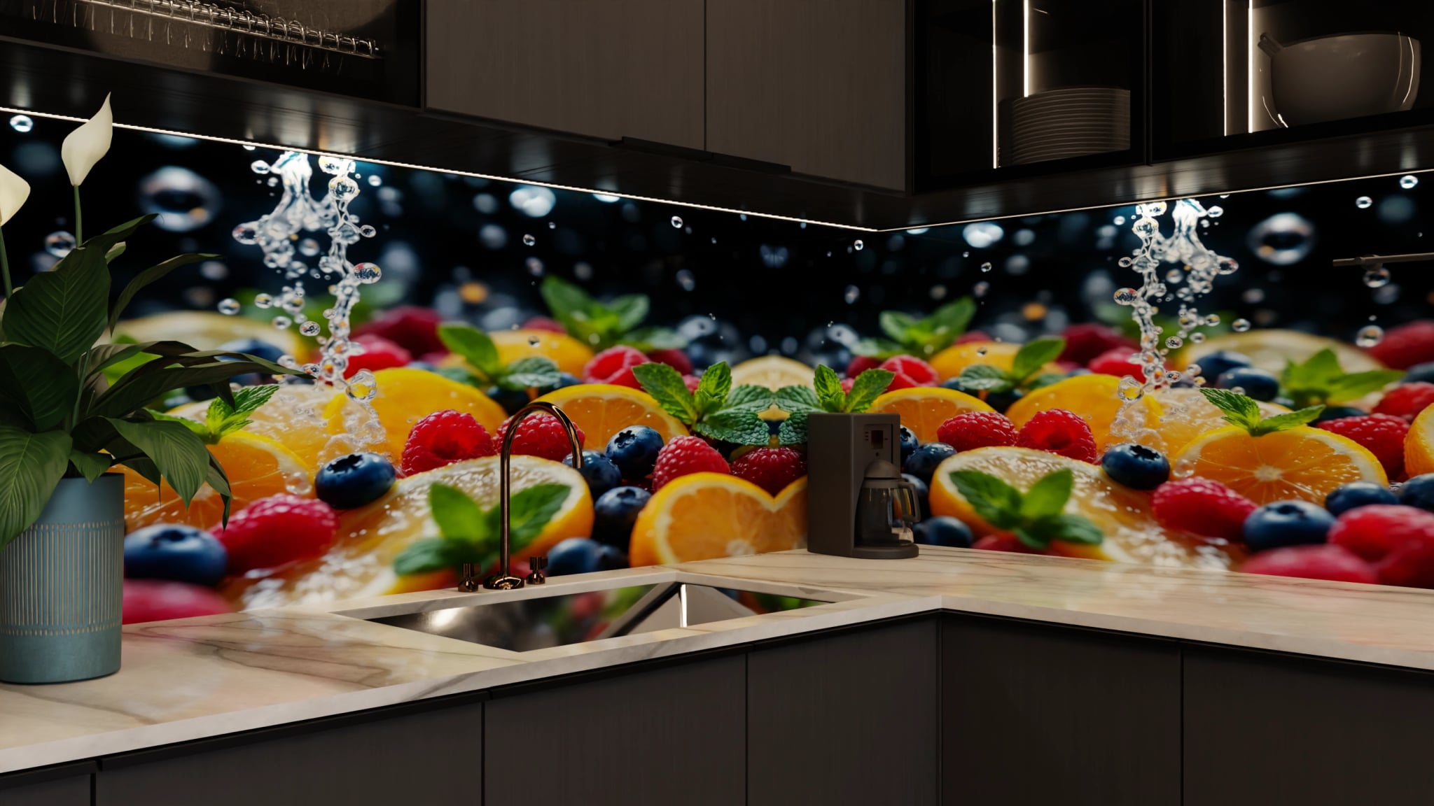 Küchenrückwand - Zitrone Beeren Wasserspritzer – Bild 5