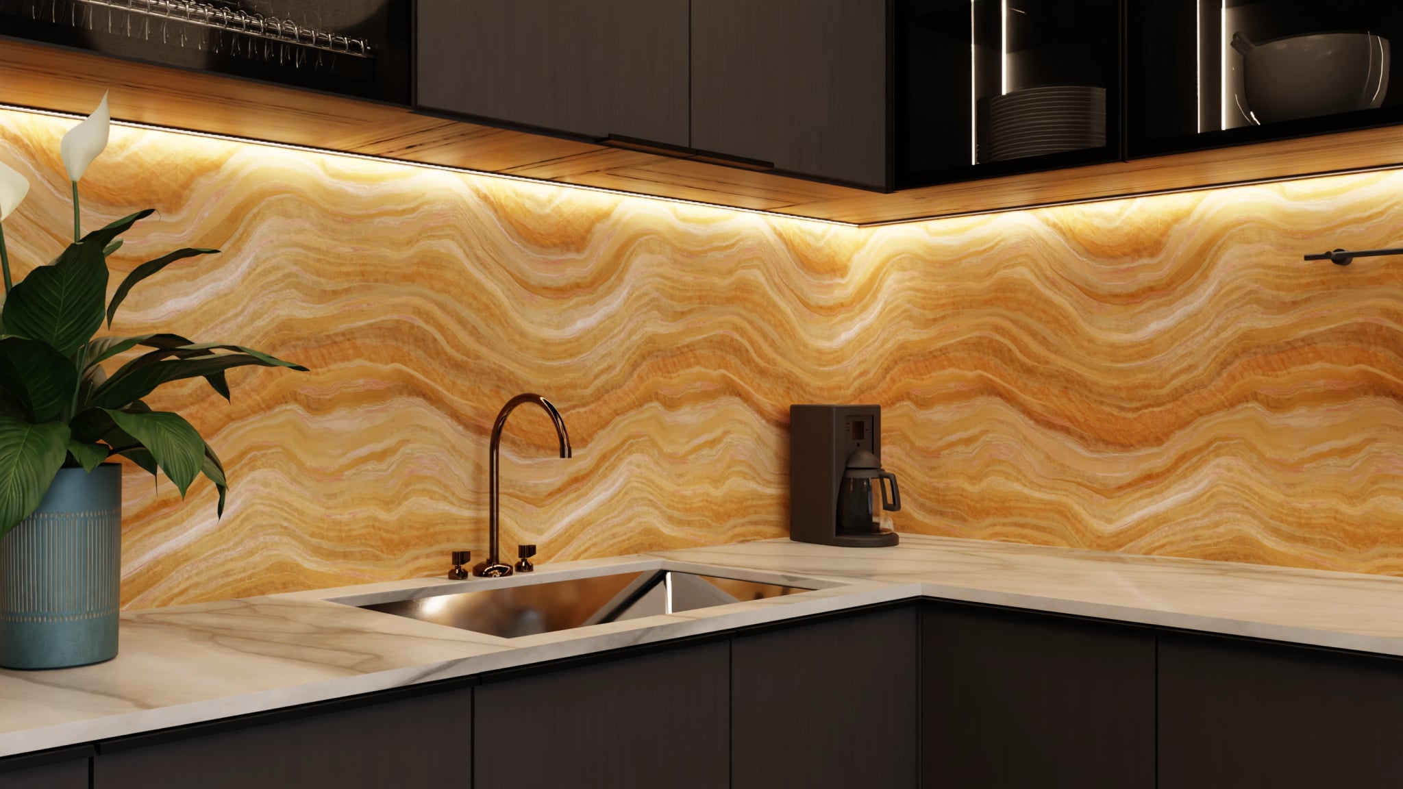 Küchenrückwand - Onyx Honig-Pfirsich – Bild 5