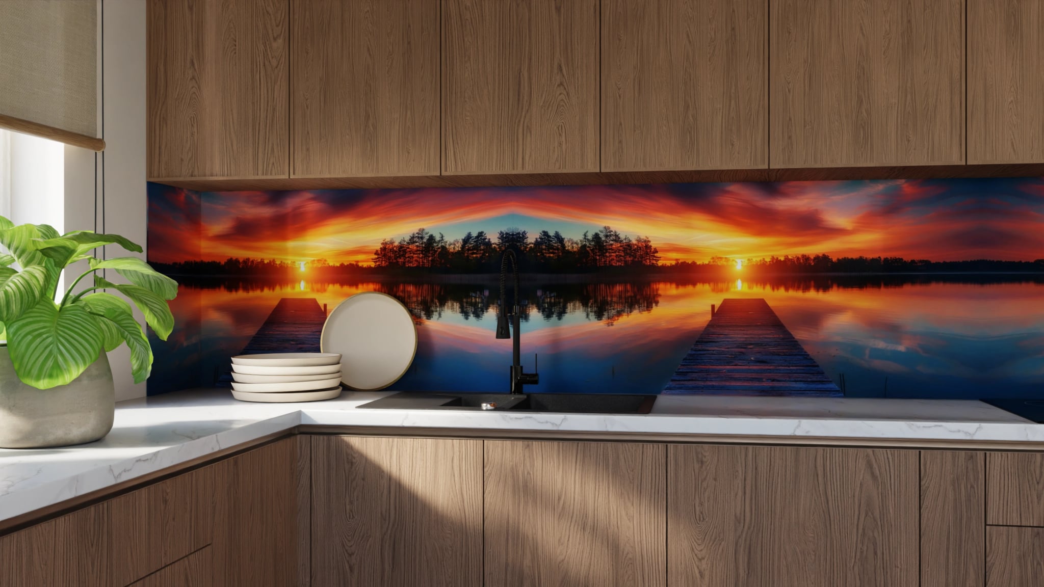 Küchenrückwand - Holzsteg Sonnenuntergang Glut – Bild 9