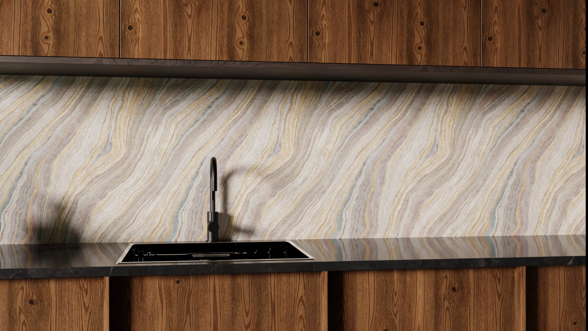 Küchenrückwand - Onyx Grau-Gold – Bild 1