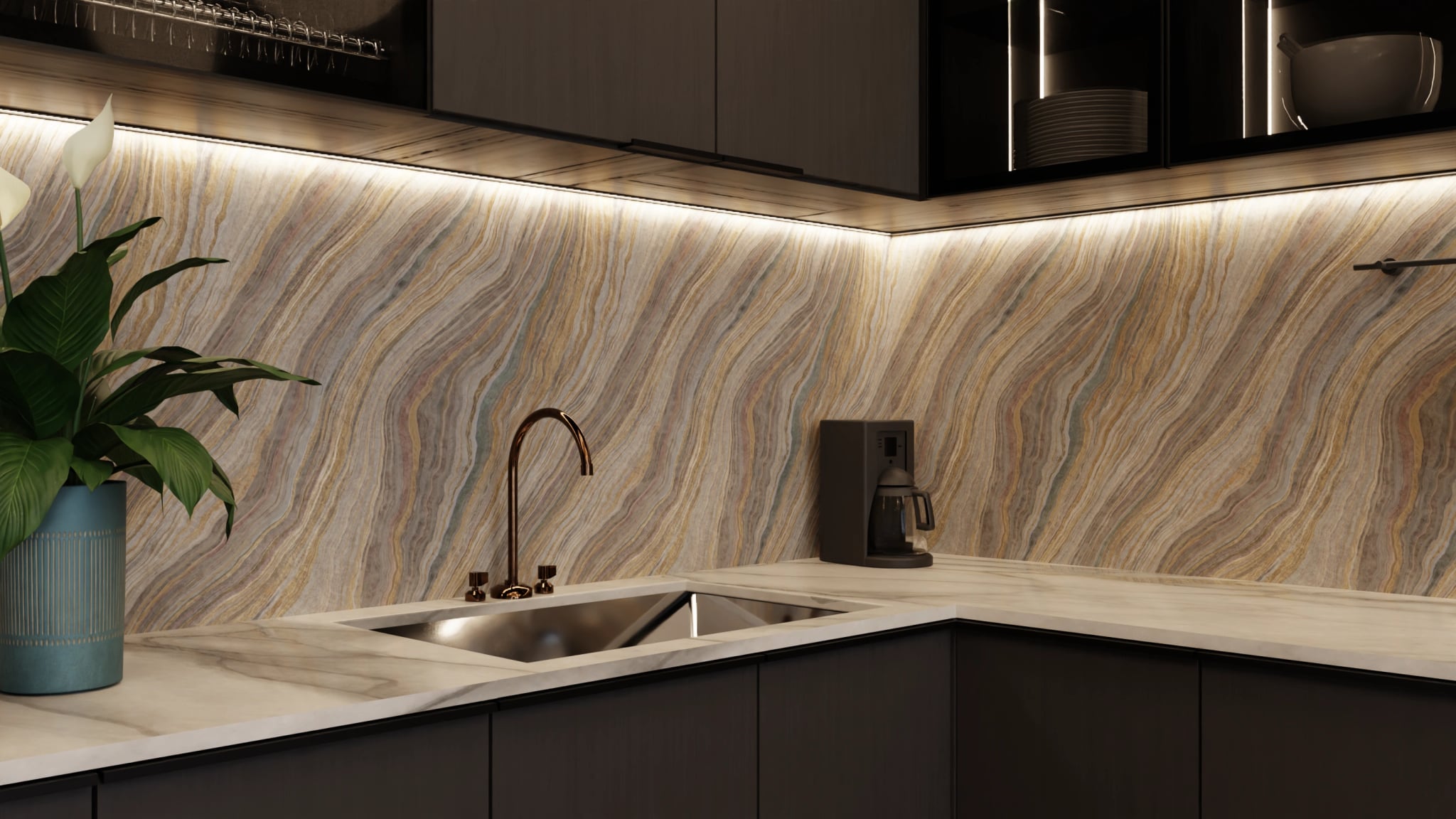 Küchenrückwand - Onyx Grau-Gold – Bild 5