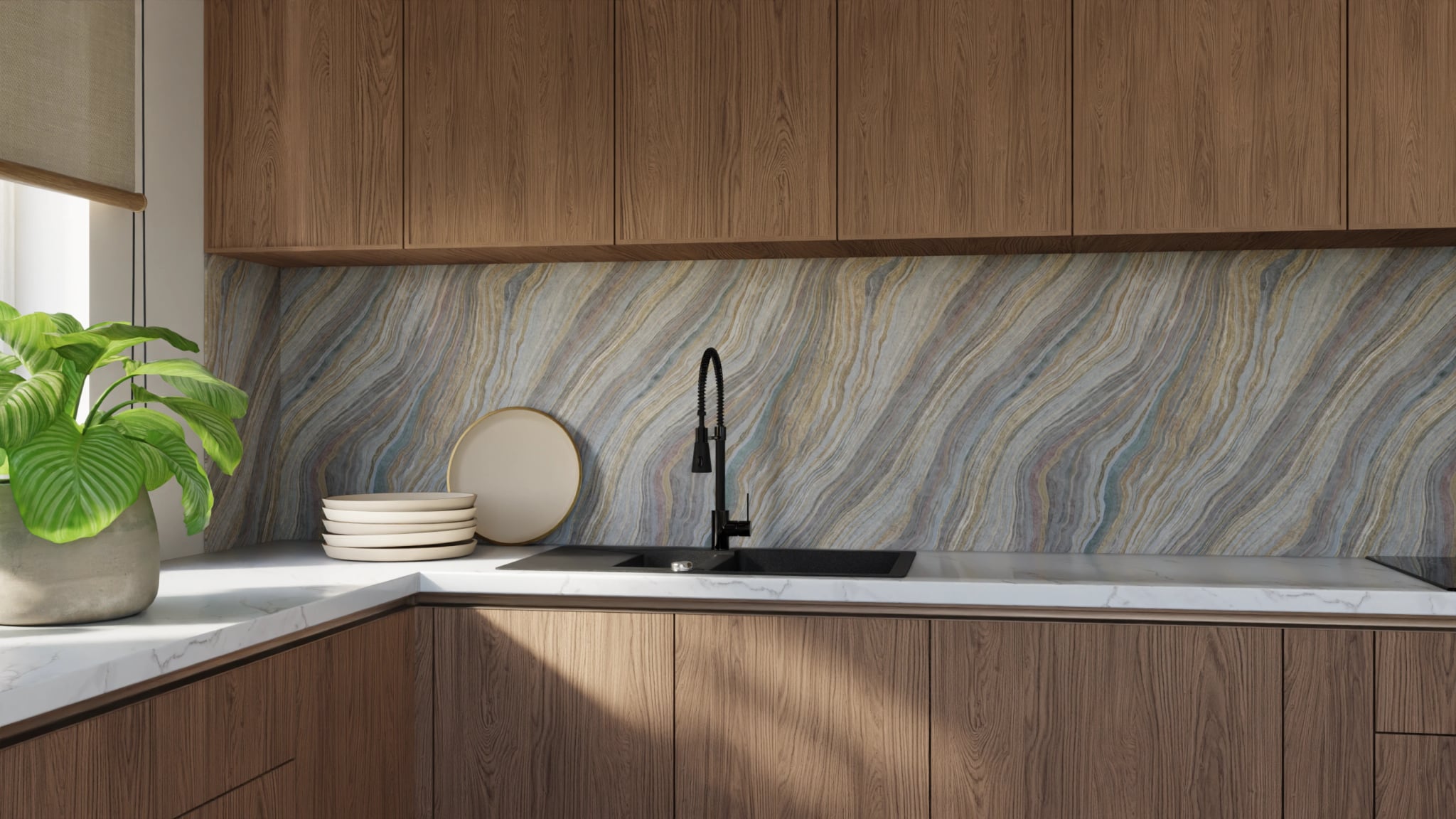 Küchenrückwand - Onyx Grau-Gold – Bild 9
