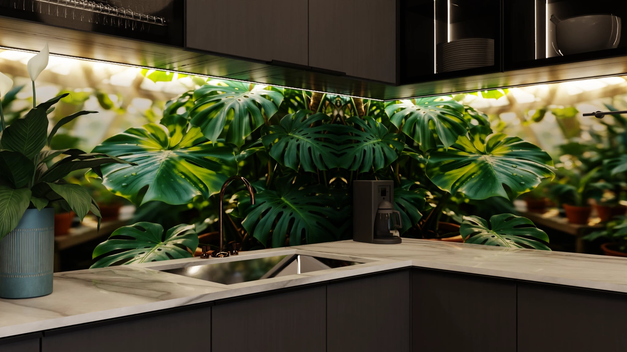 Küchenrückwand - Monstera Gewächshaus Sonnenlicht – Bild 5