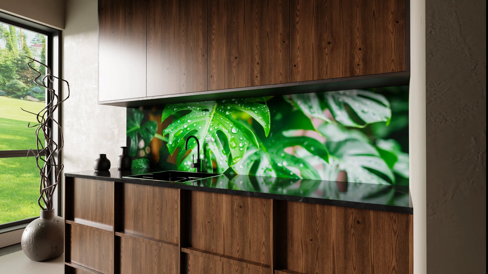 Küchenrückwand - Monstera Blatt Regentropfen – Bild 2