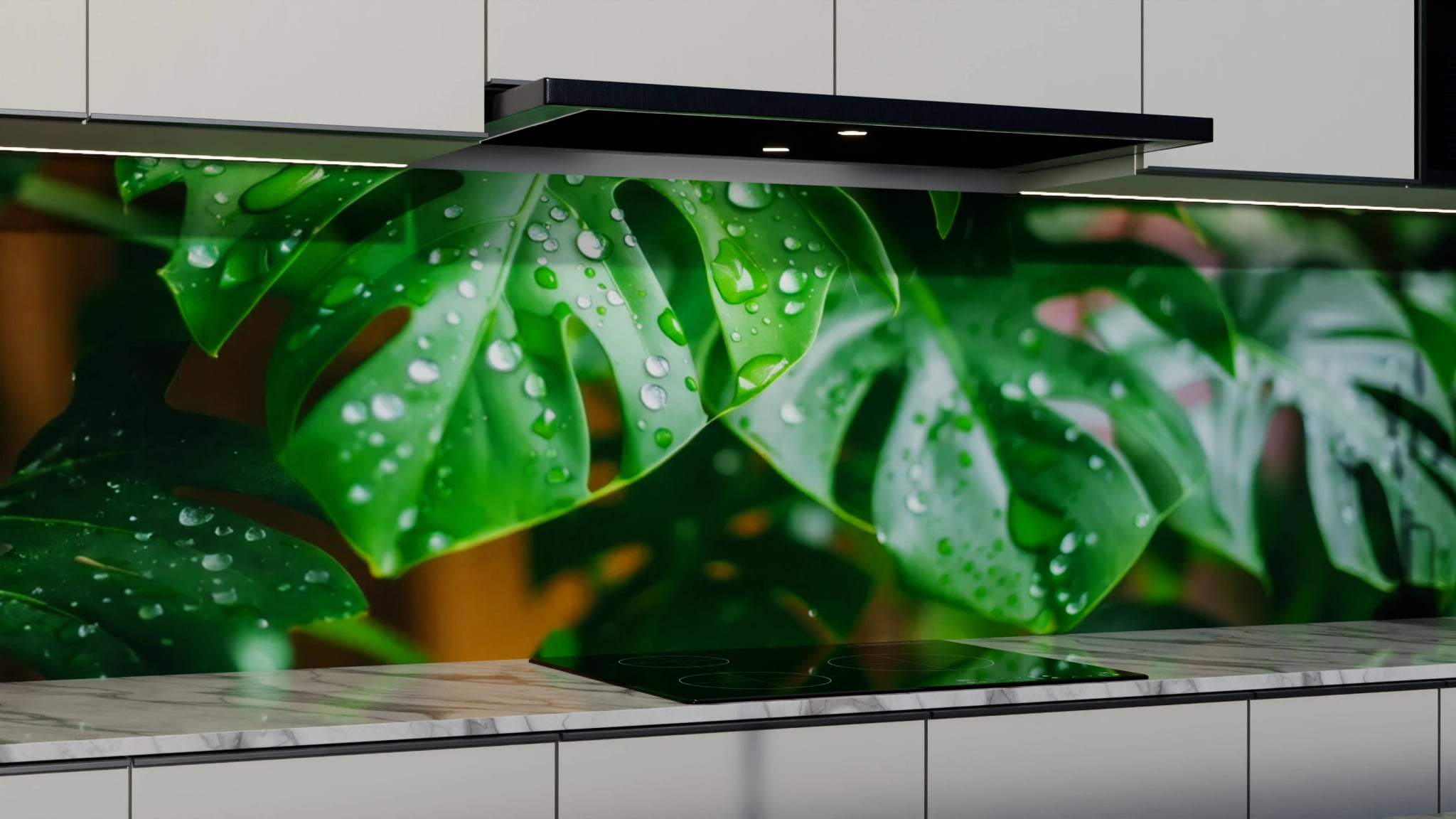 Küchenrückwand - Monstera Blatt Regentropfen – Bild 3