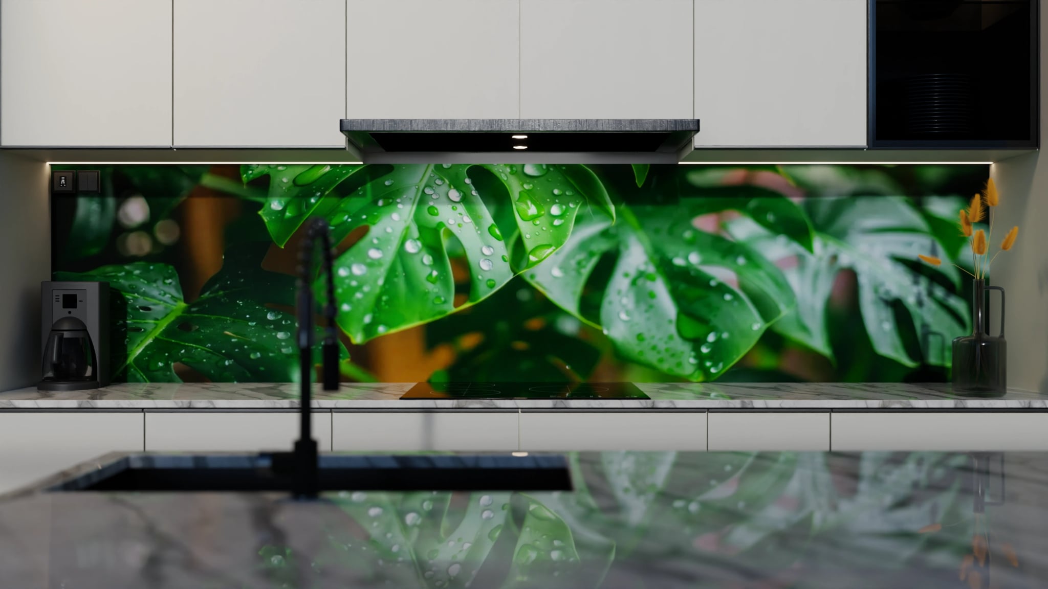 Küchenrückwand - Monstera Blatt Regentropfen – Bild 4