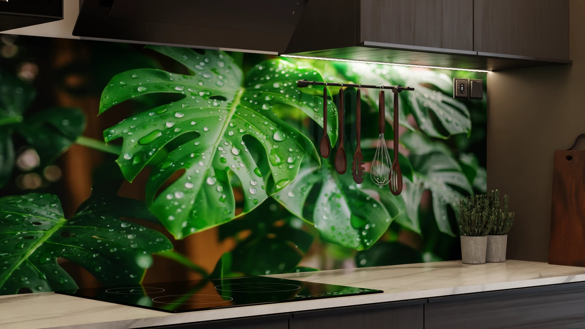 Küchenrückwand - Monstera Blatt Regentropfen – Bild 7