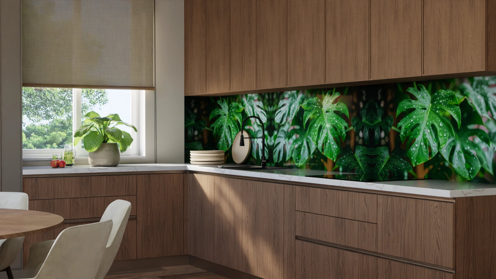 Küchenrückwand - Monstera Blatt Regentropfen – Bild 8