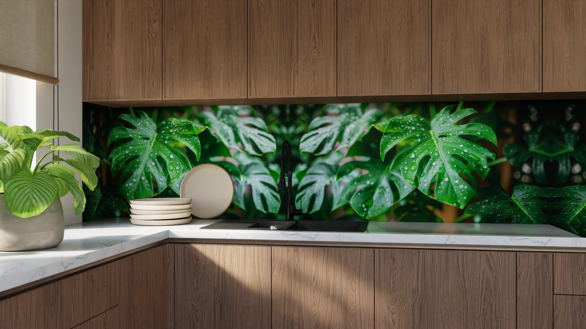 Küchenrückwand - Monstera Blatt Regentropfen – Bild 9