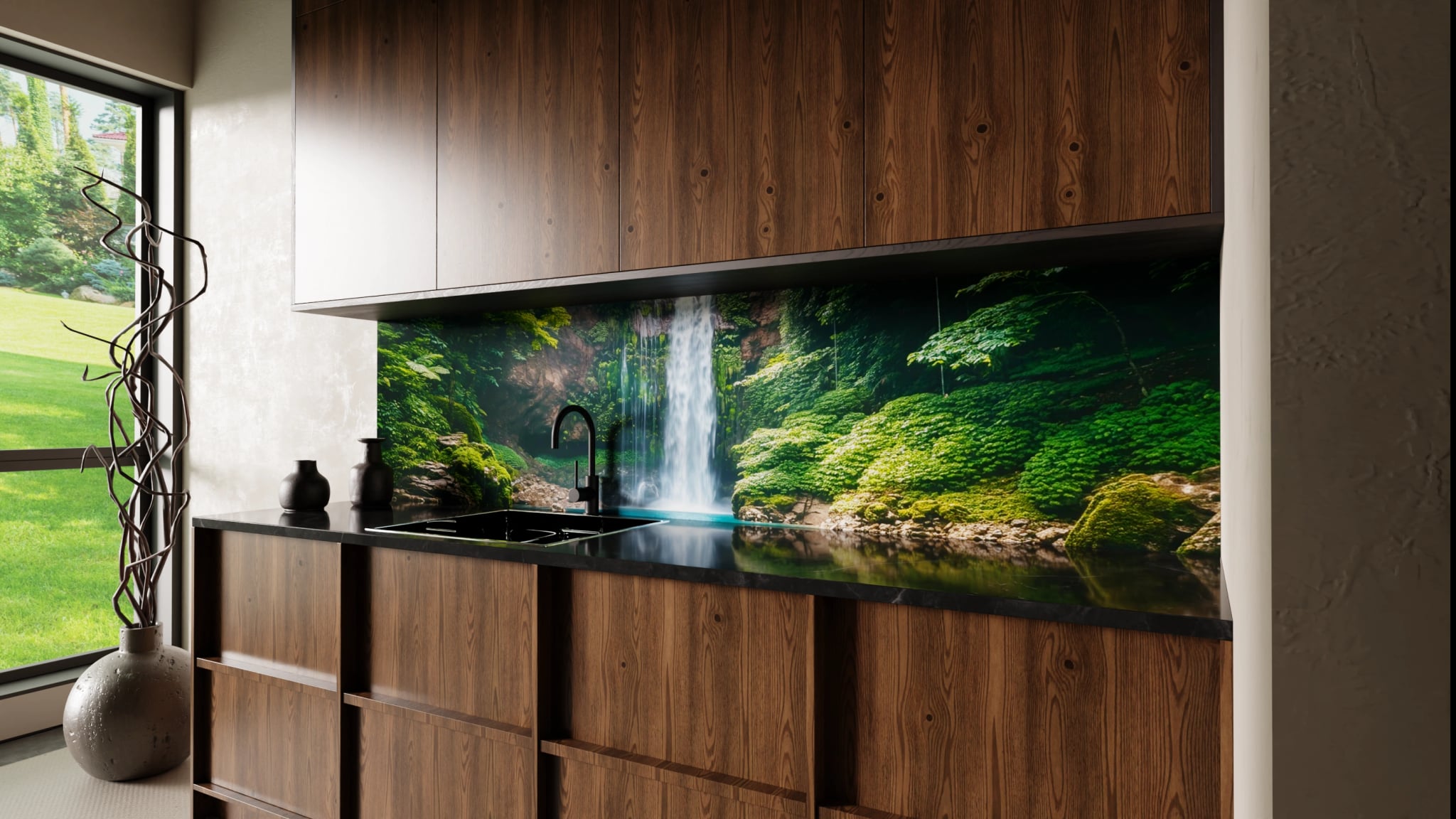 Küchenrückwand - Wasserfall Dschungel Türkis – Bild 2