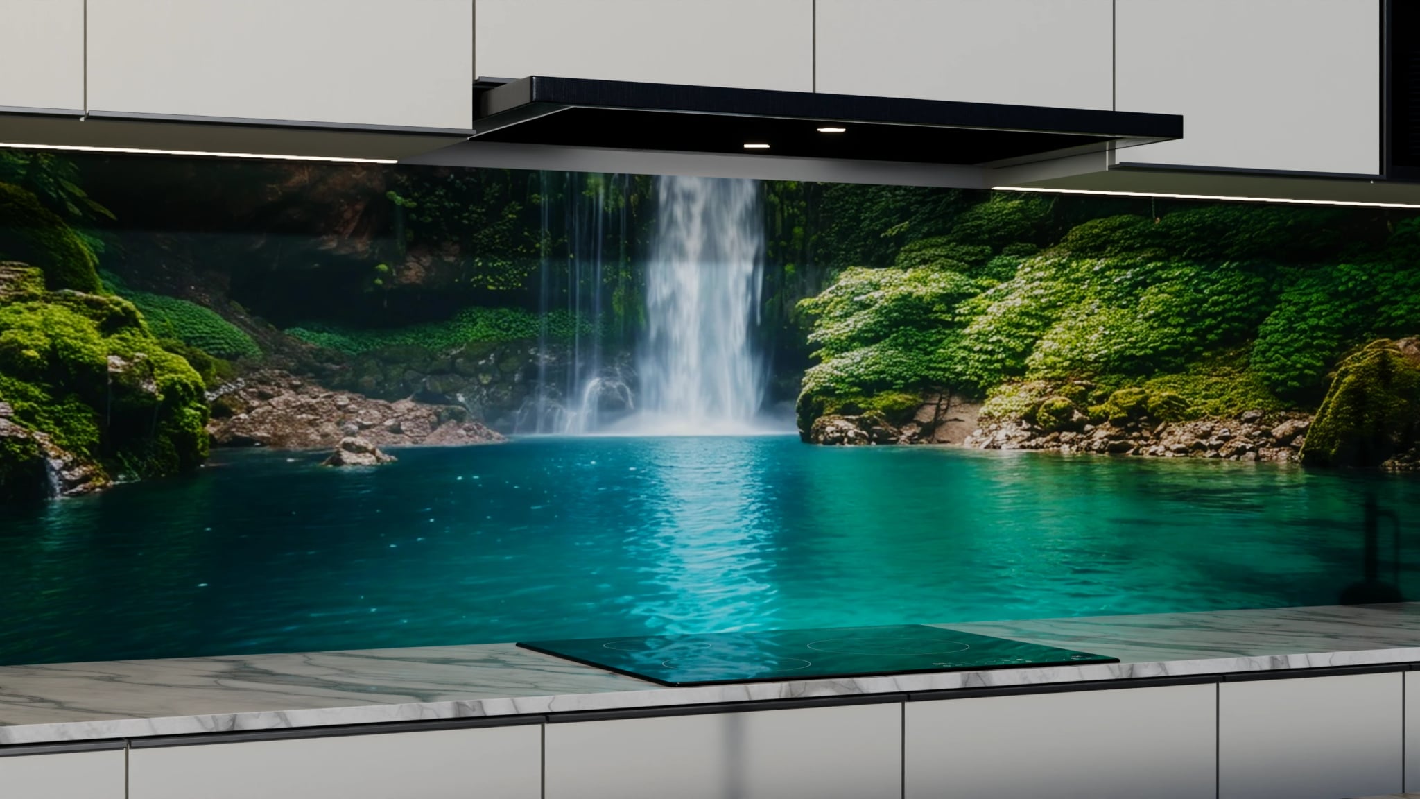 Küchenrückwand - Wasserfall Dschungel Türkis – Bild 3
