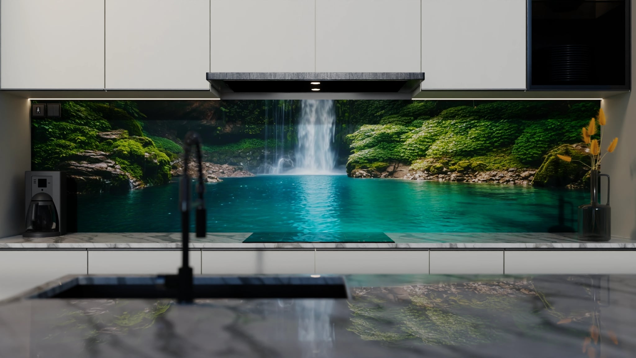 Küchenrückwand - Wasserfall Dschungel Türkis – Bild 4