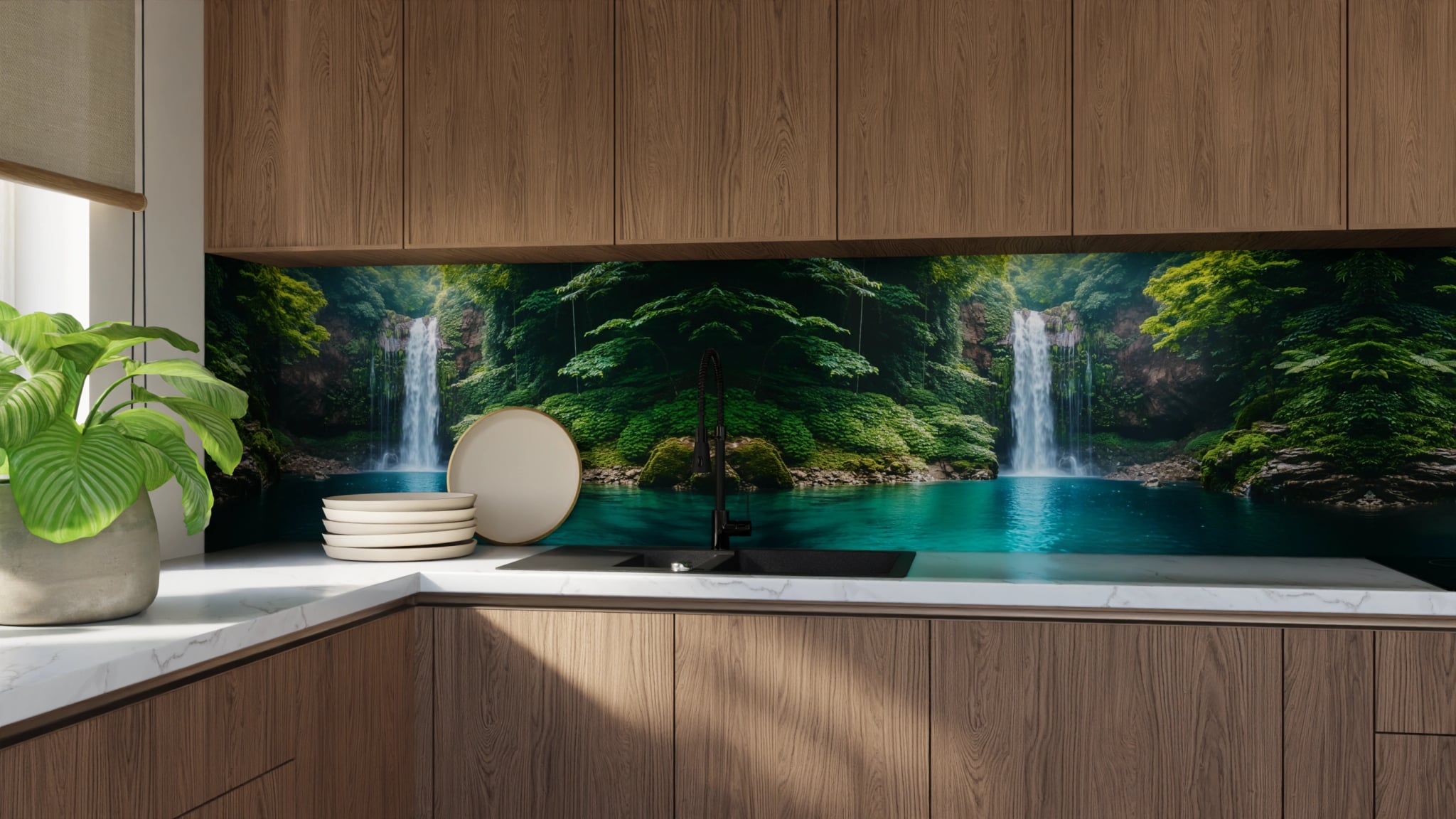 Küchenrückwand - Wasserfall Dschungel Türkis – Bild 9