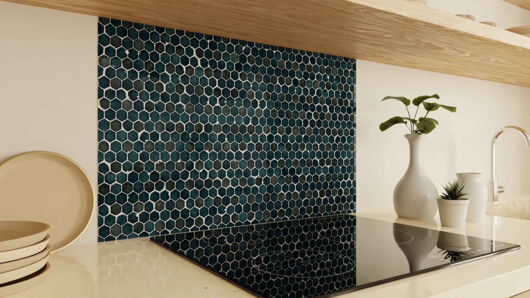 Spritzschutz - Hexagon-Mosaik Tiefblau – Bild 2