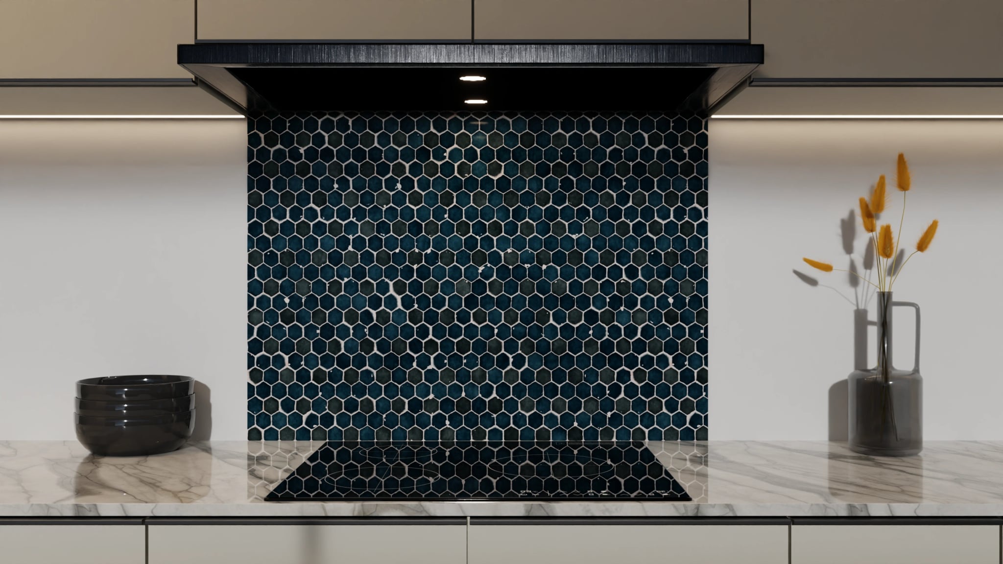 Spritzschutz - Hexagon-Mosaik Tiefblau – Bild 5
