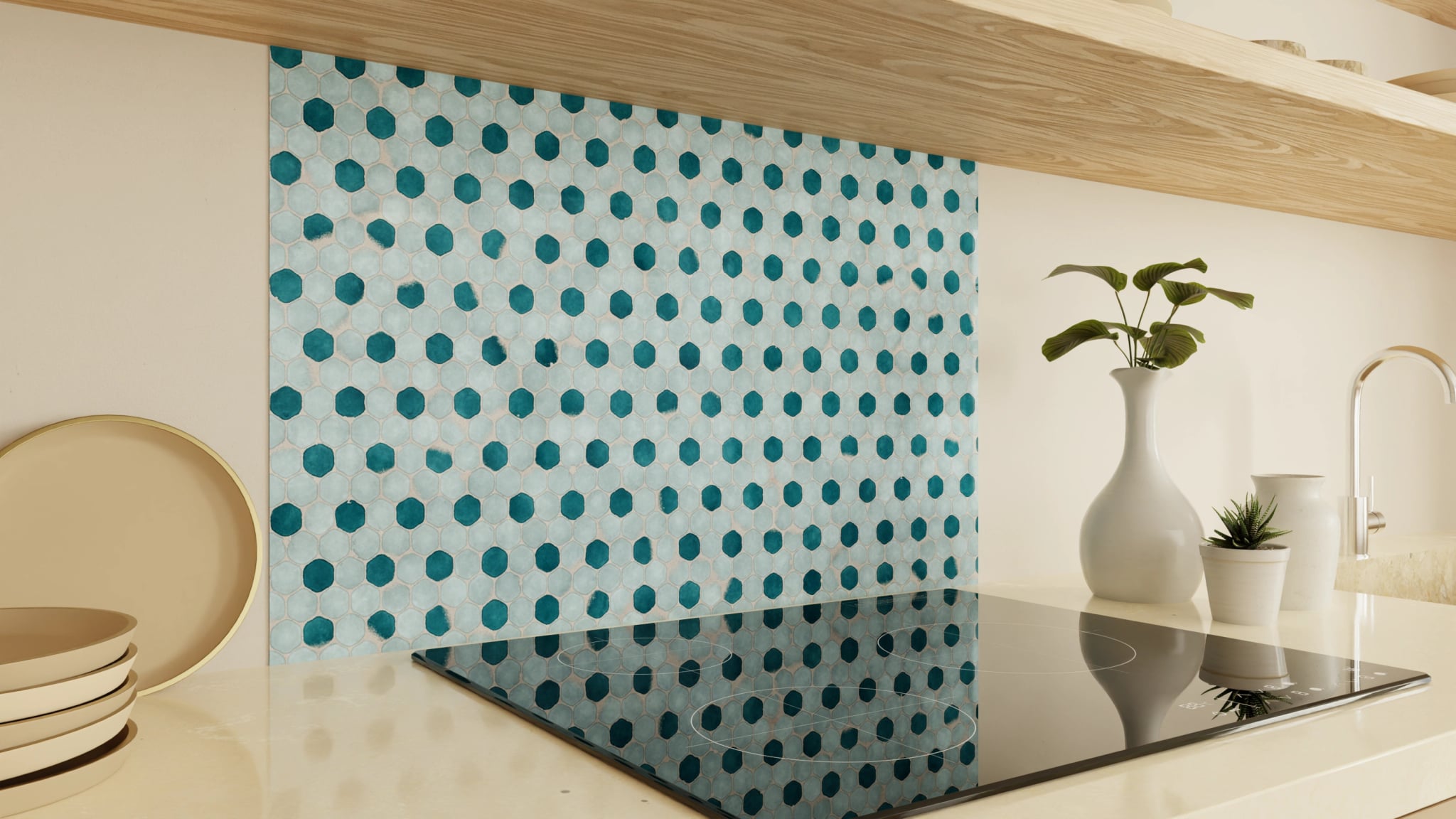 Spritzschutz - Hexagon-Mosaik Aqua-Petrol – Bild 2