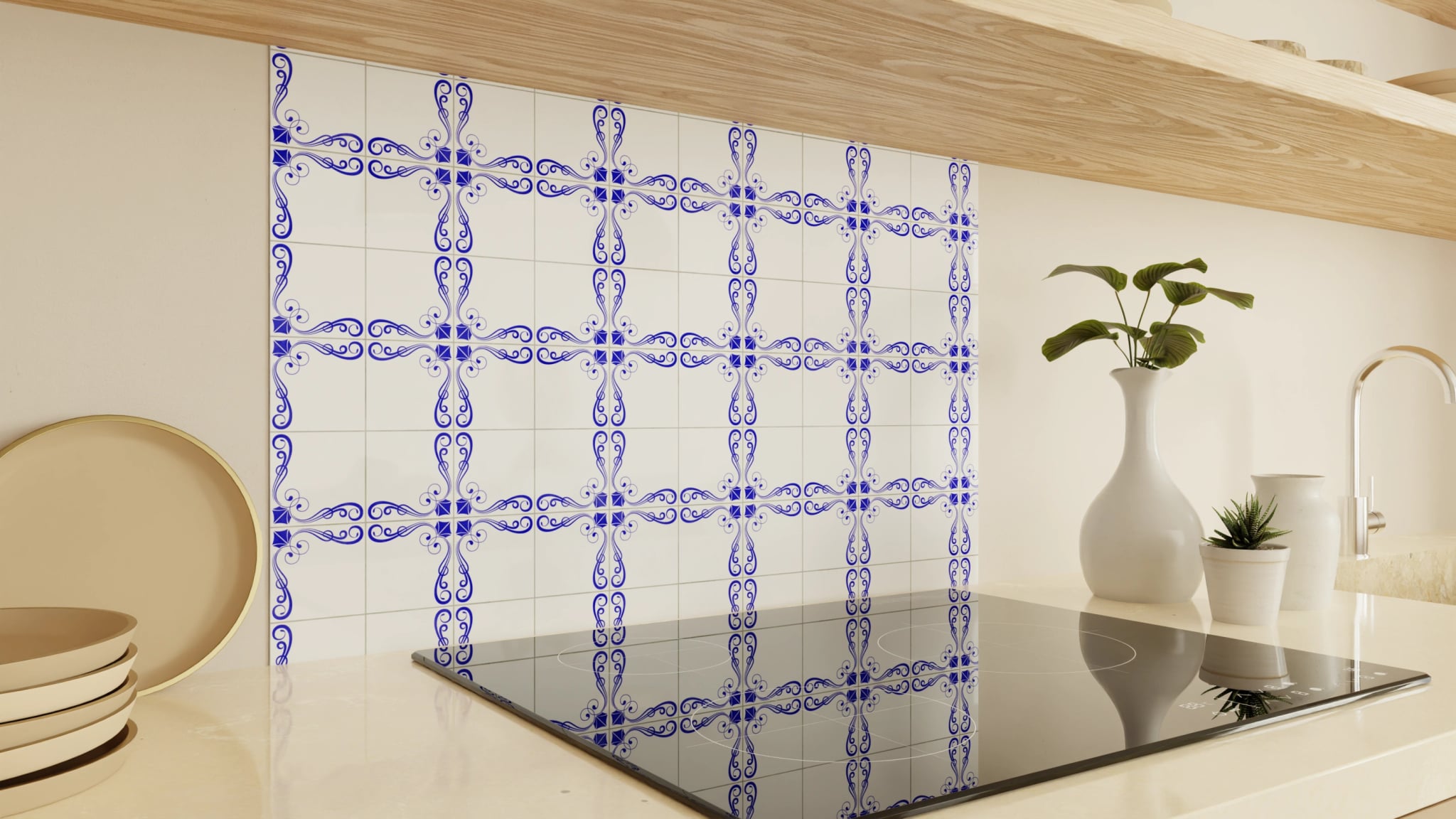 Spritzschutz - Azulejo Schnörkel Kobalt – Bild 2