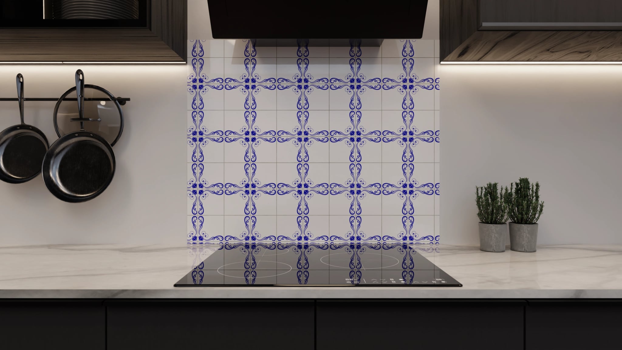 Spritzschutz - Azulejo Schnörkel Kobalt – Bild 3