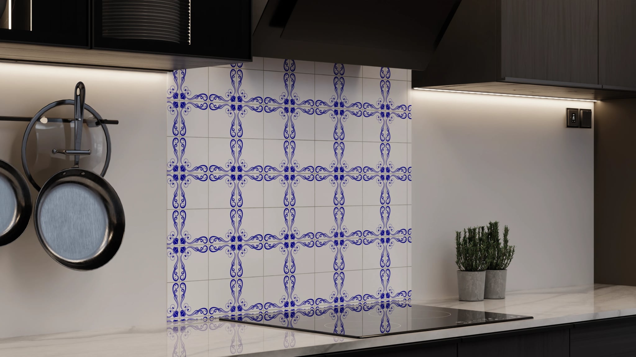 Spritzschutz - Azulejo Schnörkel Kobalt – Bild 4