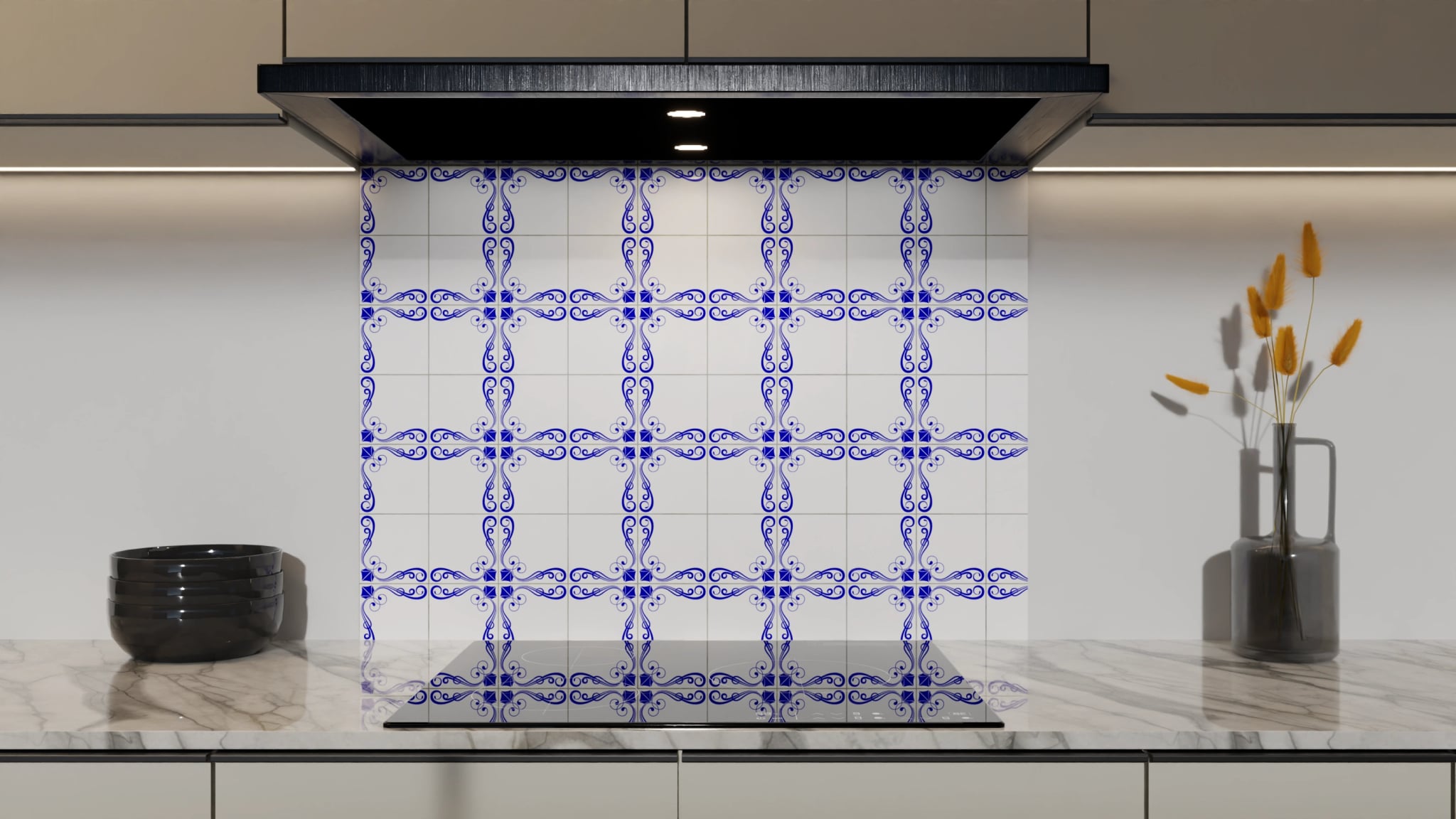 Spritzschutz - Azulejo Schnörkel Kobalt – Bild 5