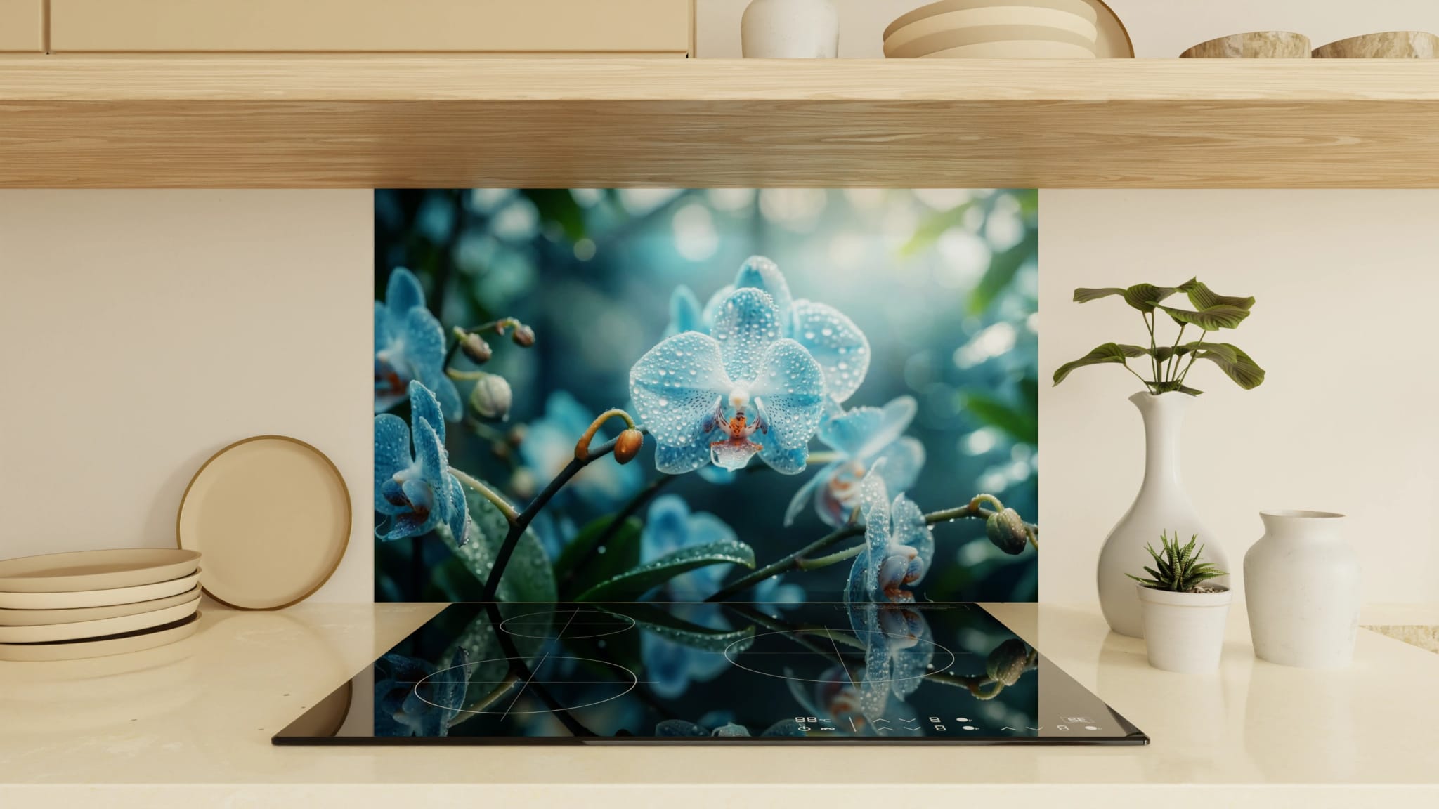 Spritzschutz - Orchidee Blau Regentropfen