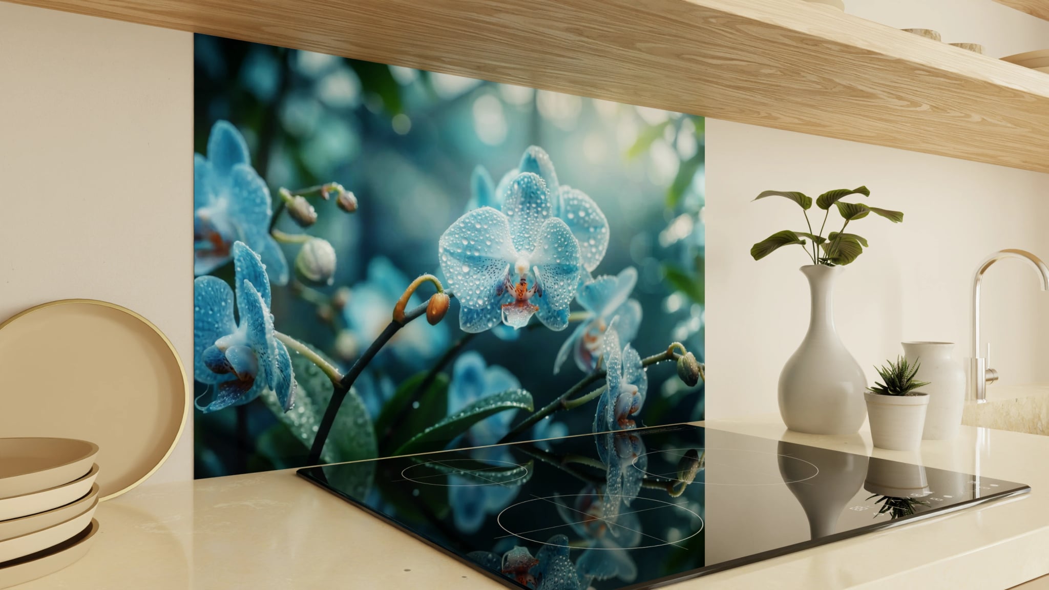 Spritzschutz - Orchidee Blau Regentropfen – Bild 2