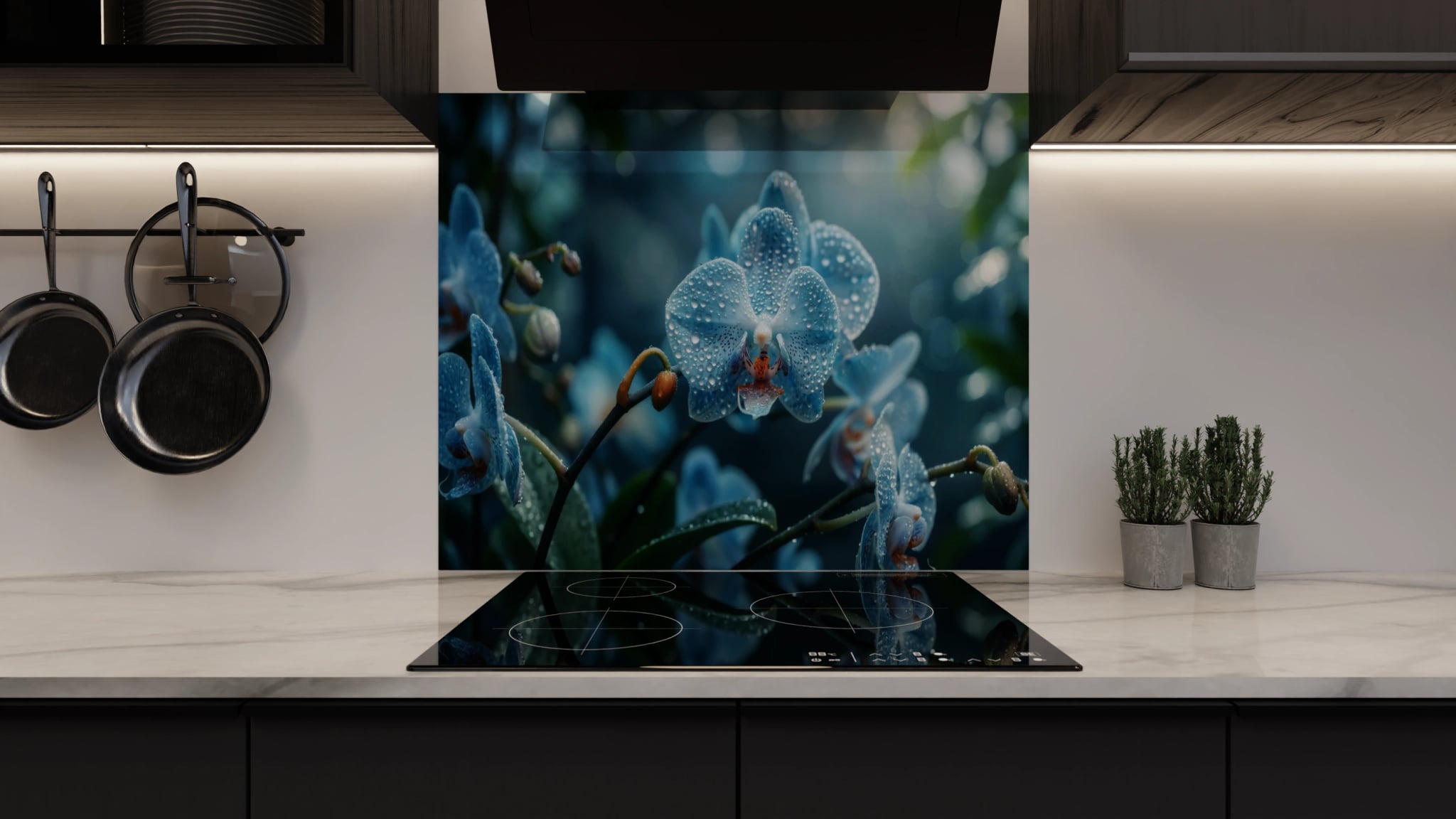 Spritzschutz - Orchidee Blau Regentropfen – Bild 3