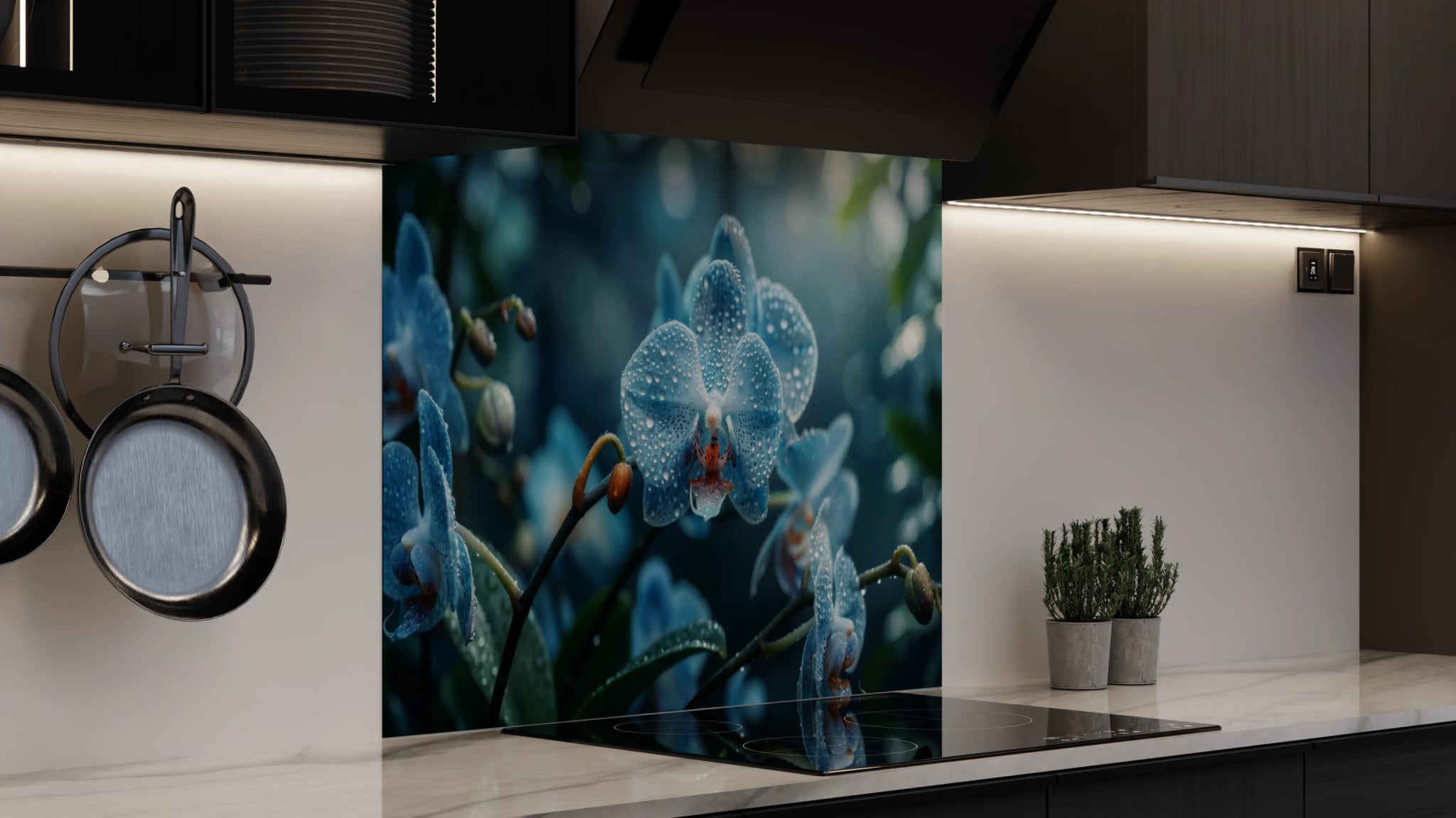 Spritzschutz - Orchidee Blau Regentropfen – Bild 4