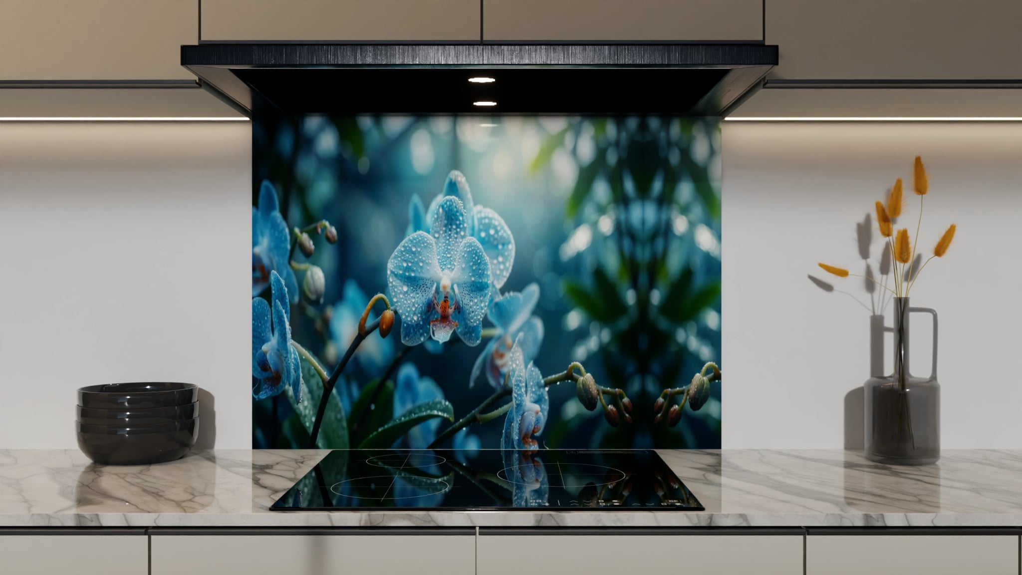 Spritzschutz - Orchidee Blau Regentropfen – Bild 5