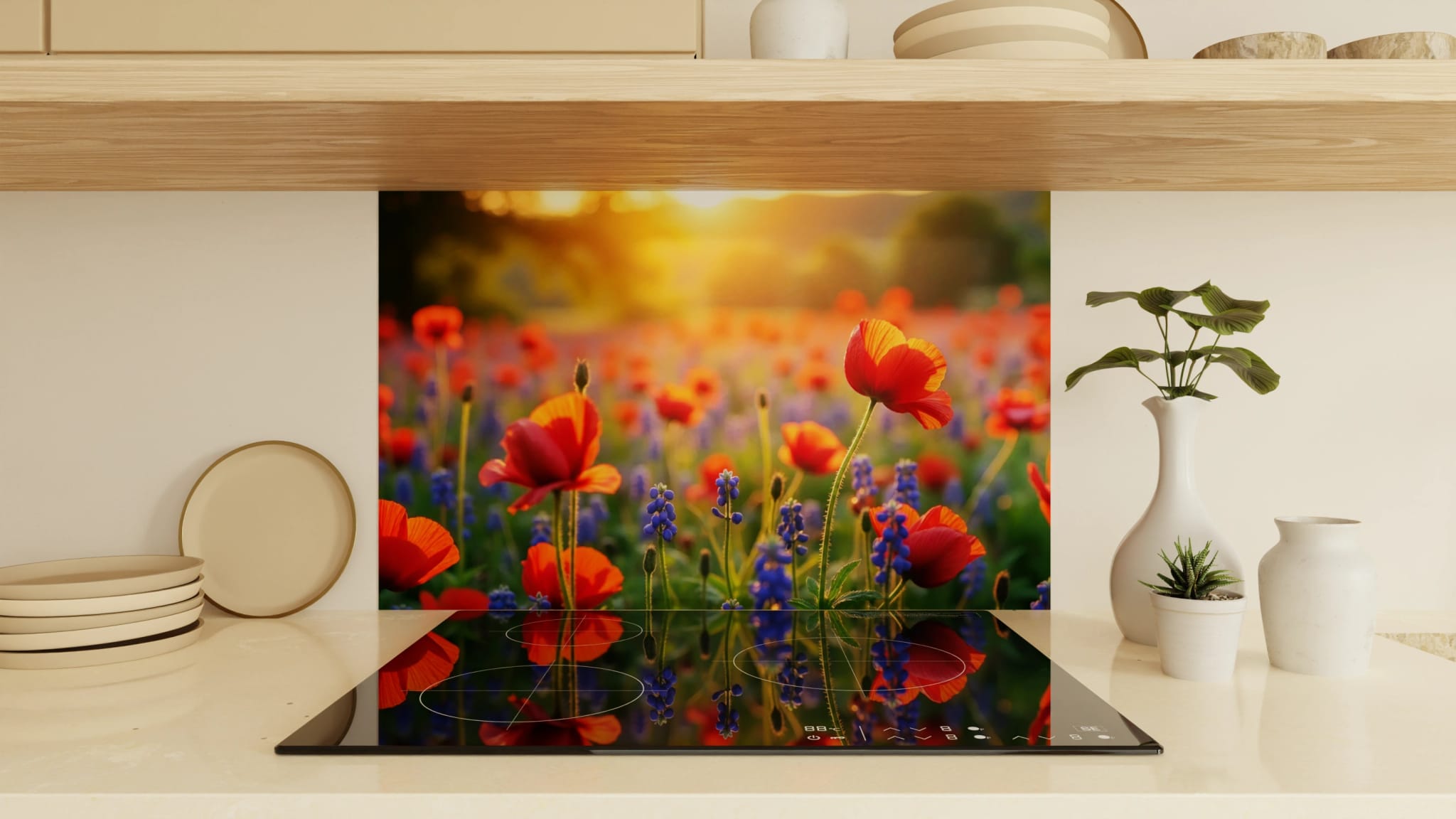 Spritzschutz - Mohnblumen Traubenhyazinthen Abendlicht