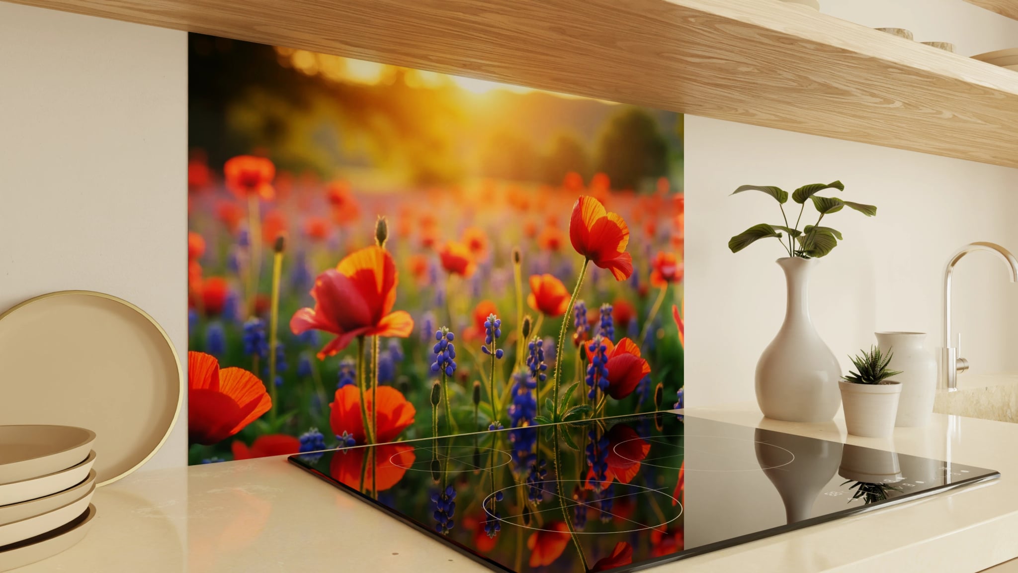 Spritzschutz - Mohnblumen Traubenhyazinthen Abendlicht – Bild 2