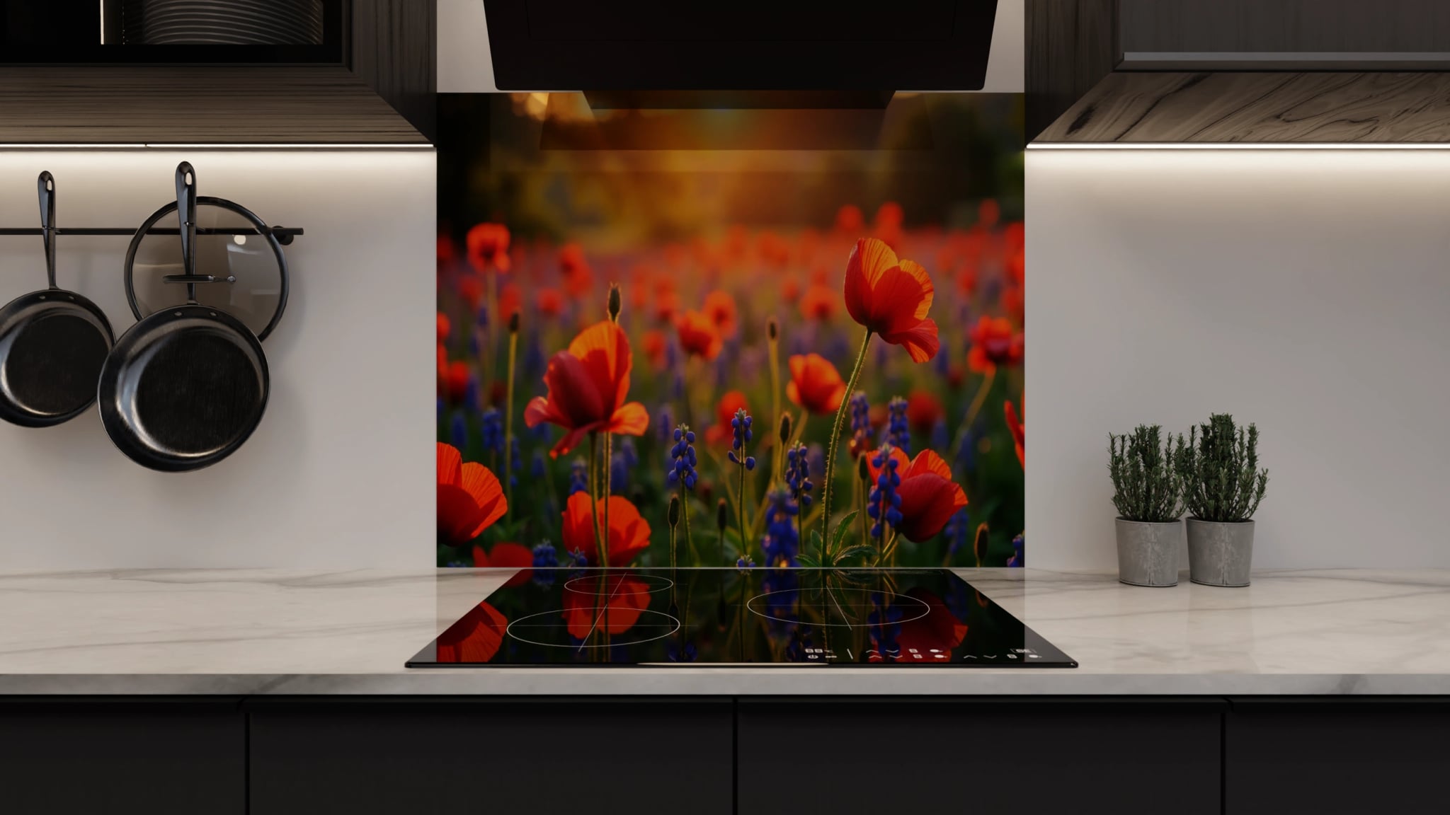 Spritzschutz - Mohnblumen Traubenhyazinthen Abendlicht – Bild 3