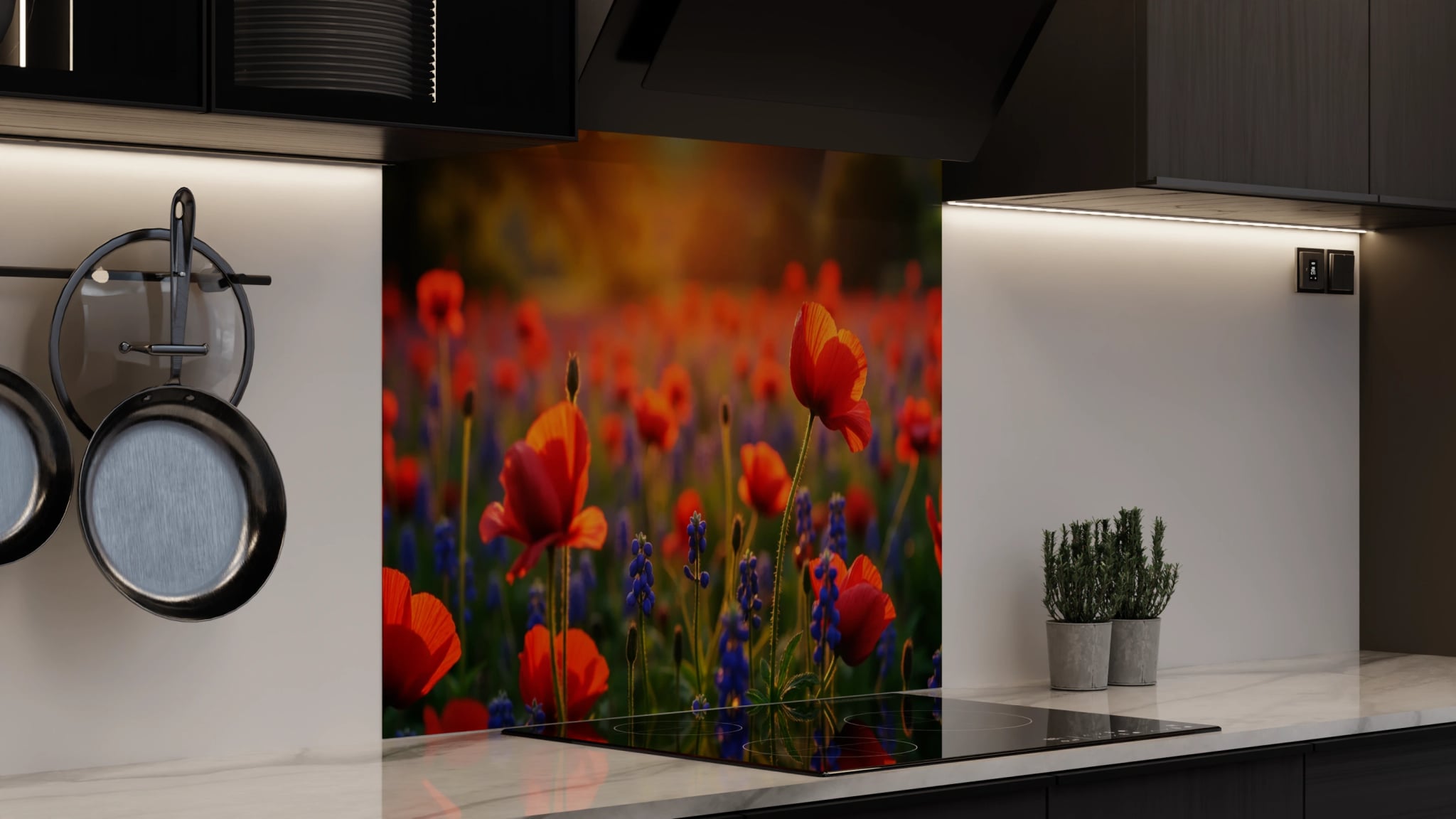 Spritzschutz - Mohnblumen Traubenhyazinthen Abendlicht – Bild 4