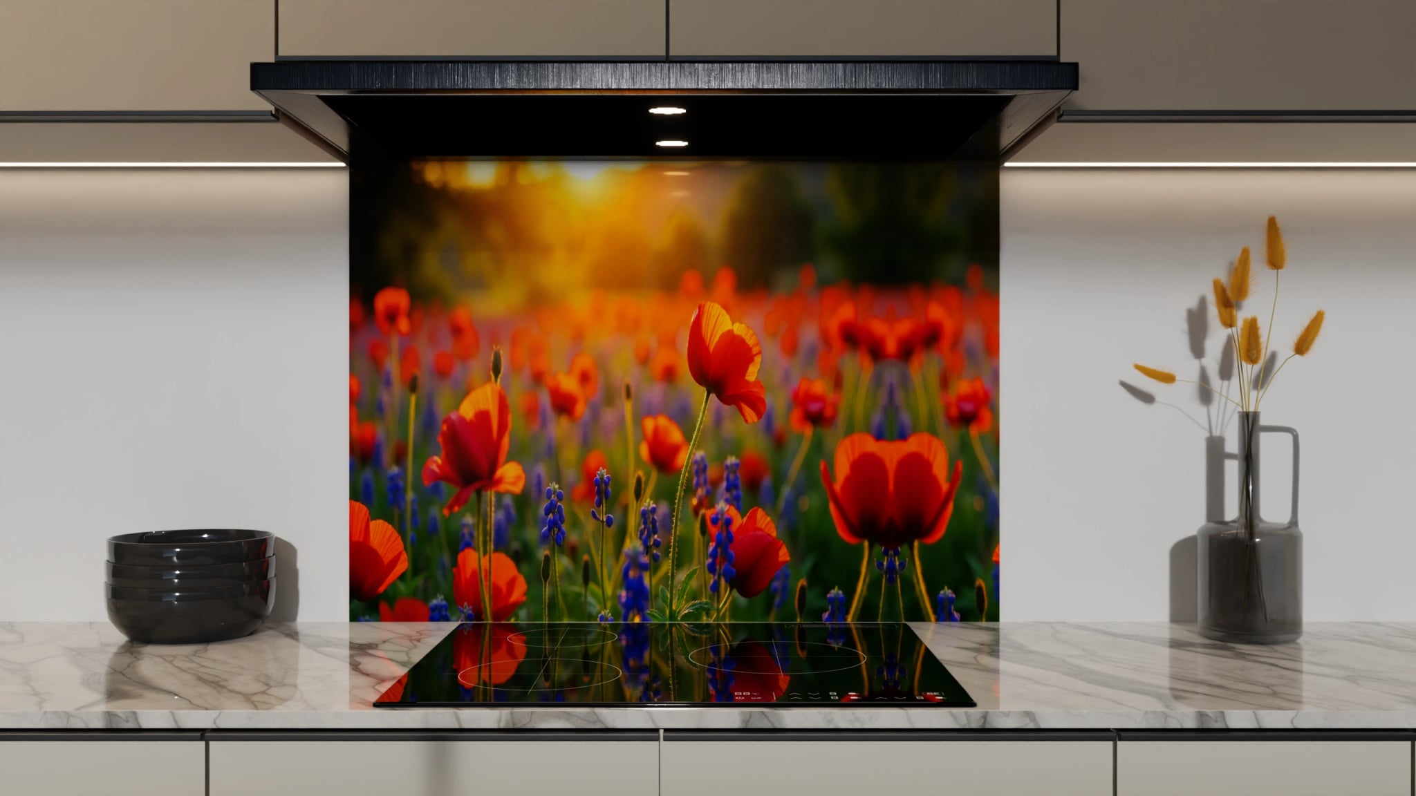 Spritzschutz - Mohnblumen Traubenhyazinthen Abendlicht – Bild 5