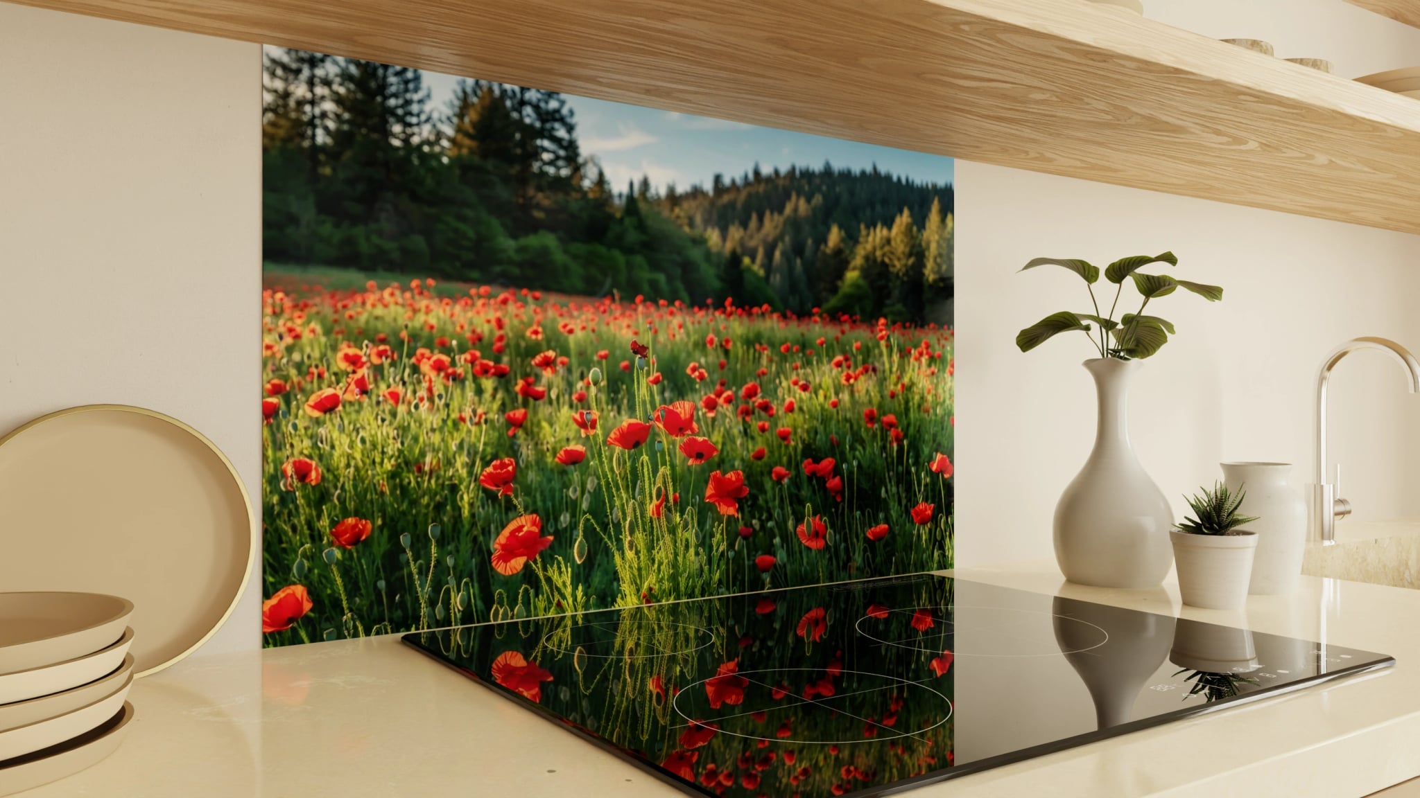 Spritzschutz - Mohnblumenfeld Rot Wald – Bild 2