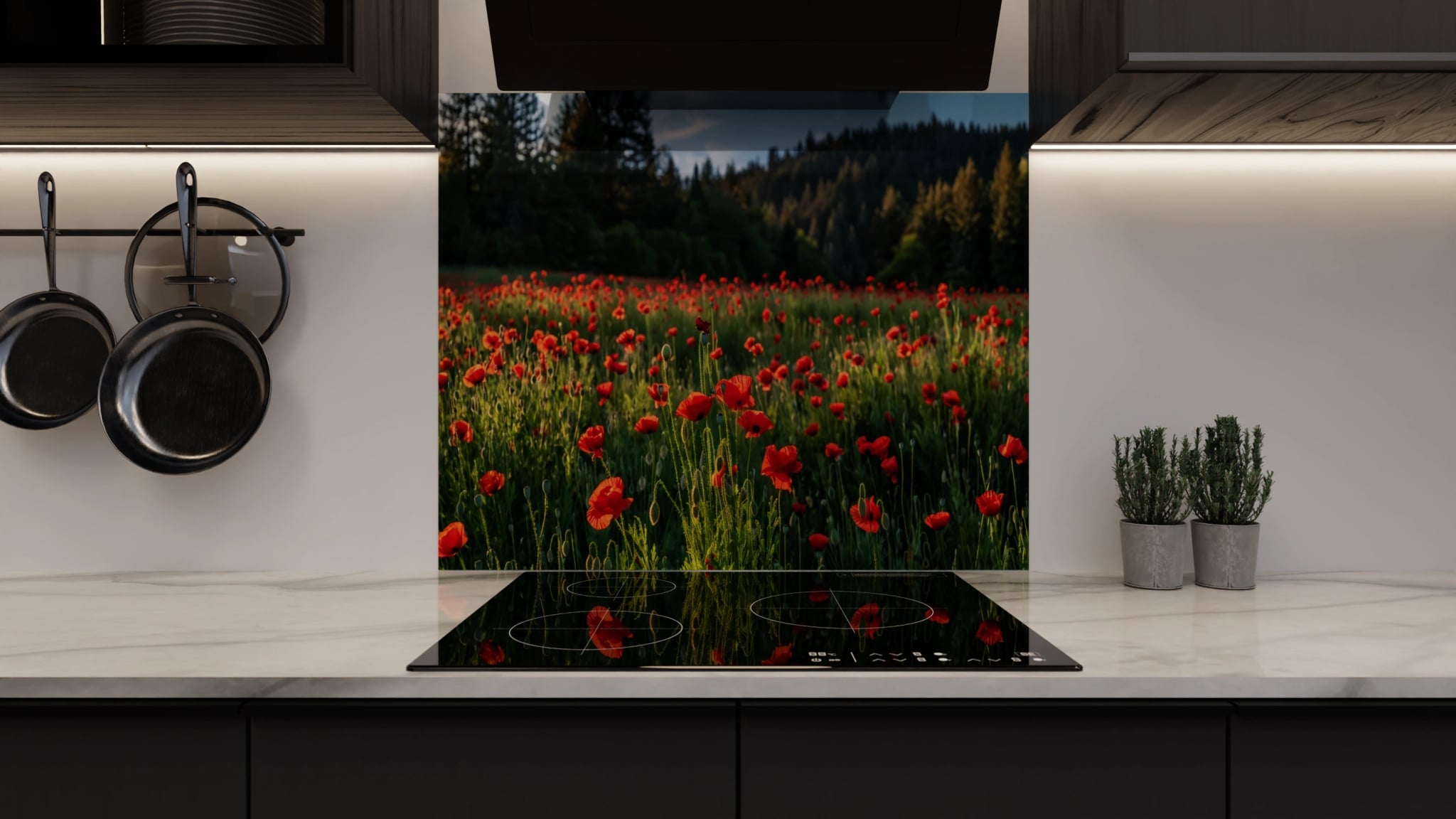 Spritzschutz - Mohnblumenfeld Rot Wald – Bild 3