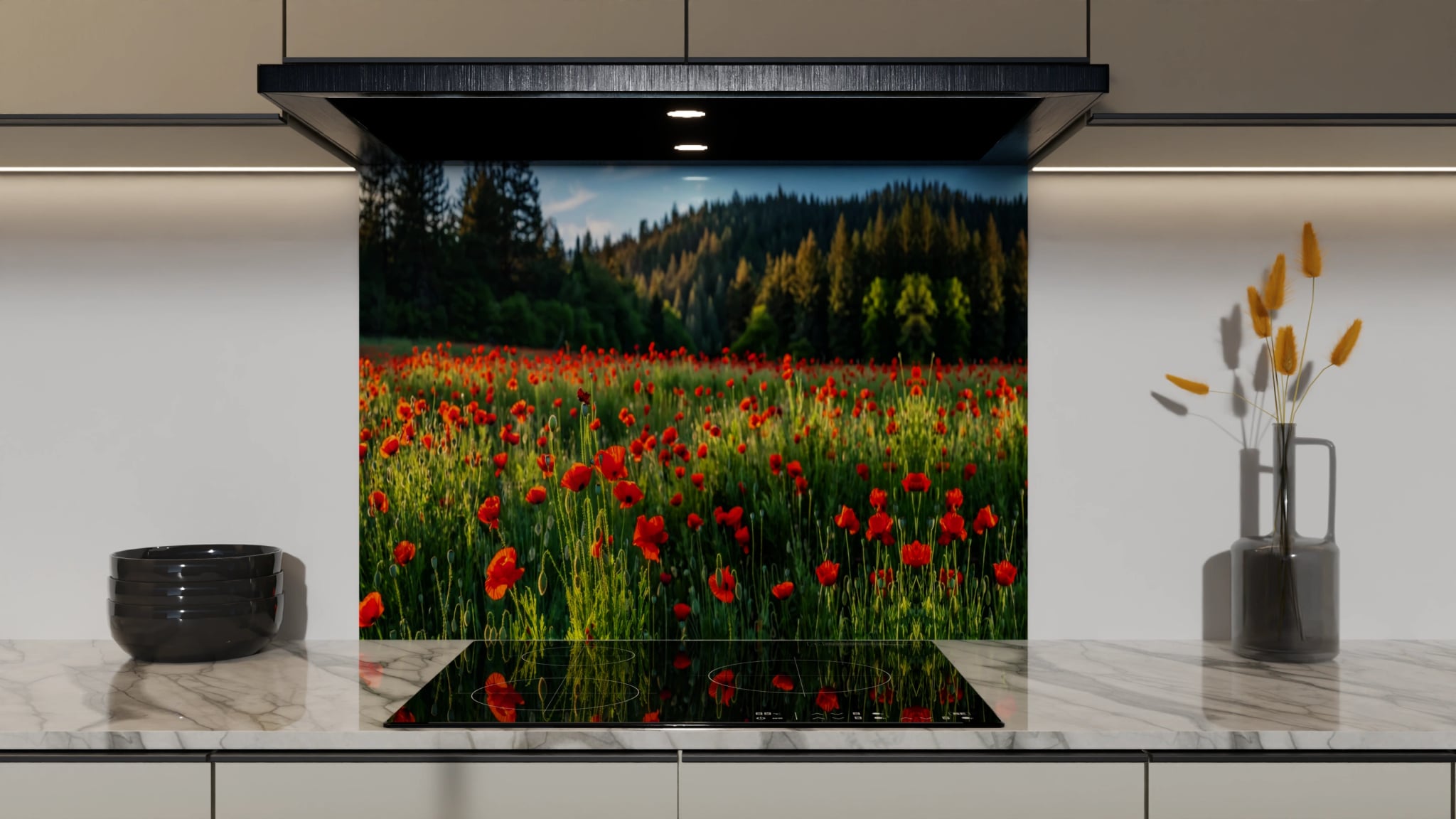 Spritzschutz - Mohnblumenfeld Rot Wald – Bild 5