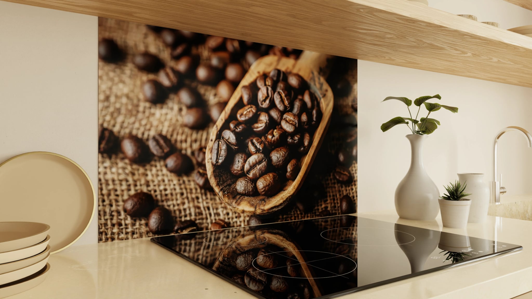 Spritzschutz - Kaffeebohnen Holzlöffel Jute – Bild 2